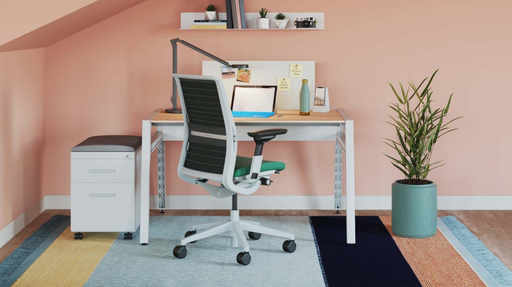 Steelcase Think 3D Knit Back Office Chair At Desk In Home Environment