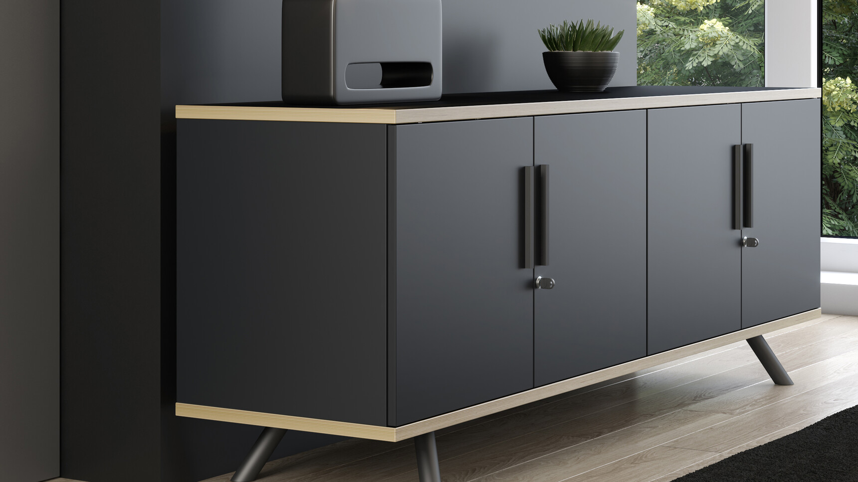 Elite Office Furniture Flare Boardroom Storage Unit 4 Doors Black Finish Family Image