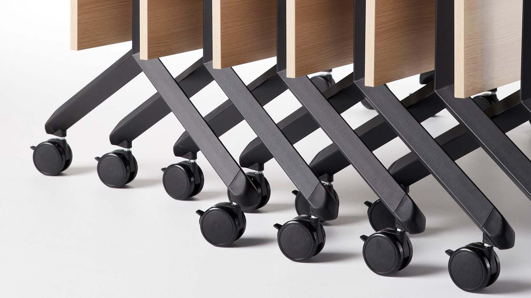 Elite Office Furniture Tilt Fliptop Rectangular Tables Wood Finish Detail Image Of Castors