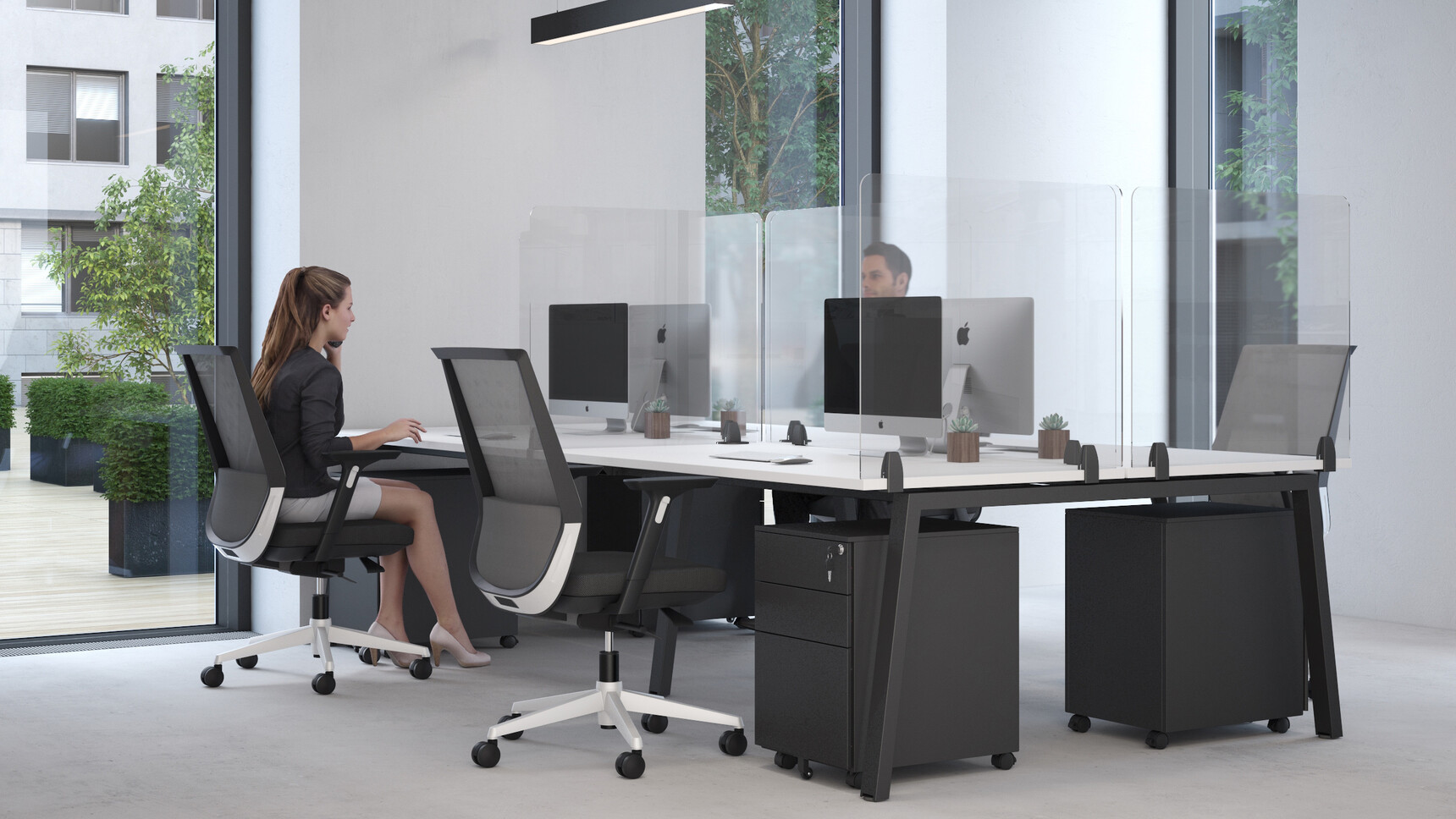 Elite Office Furniture Loop Mesh Task Chairs At Table Environment Image With People