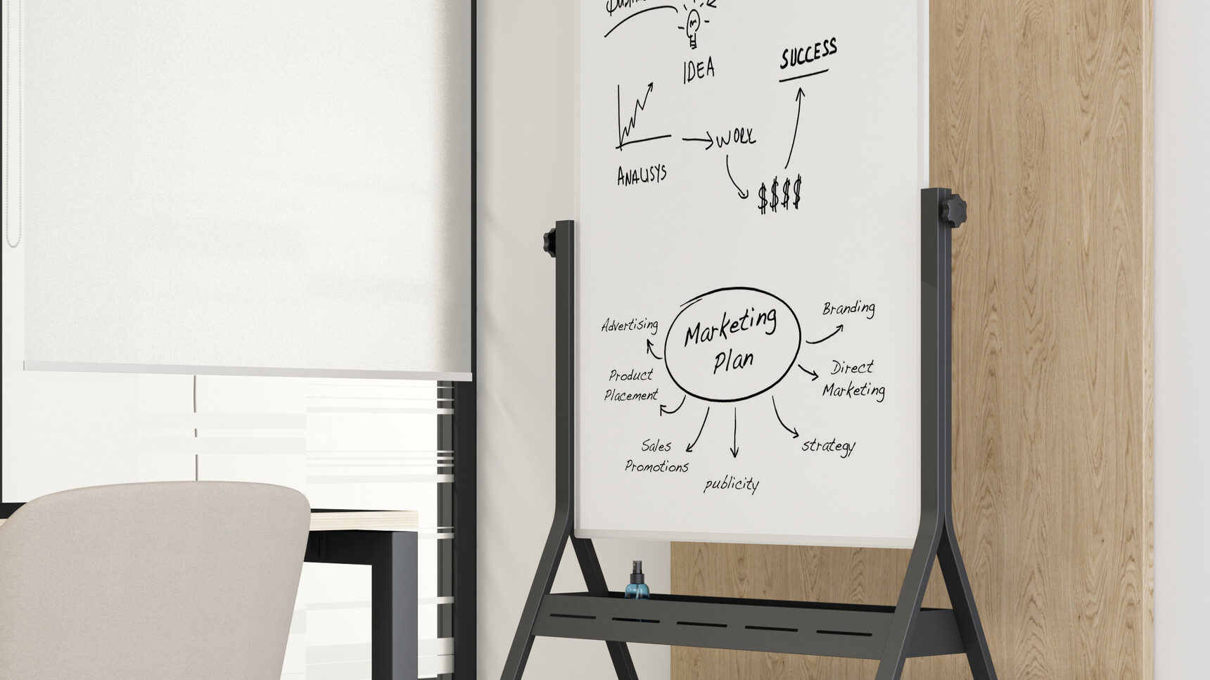 Elite Office Furniture Mobile Portrait Whiteboard Unit Black Finish In Office Setting