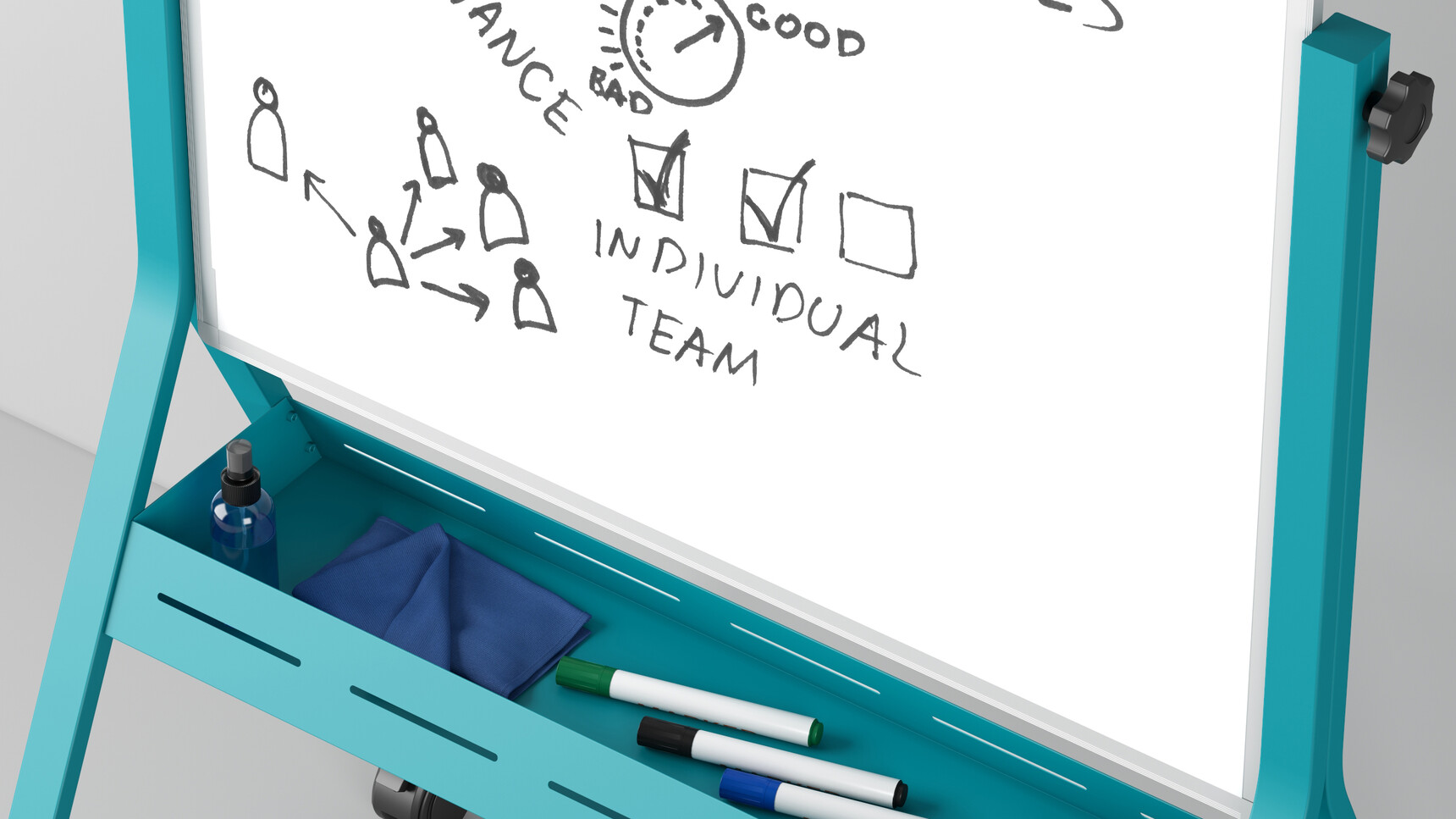 Elite Office Furniture Mobile Portrait Whiteboard Unit Teal Finish Detail Image