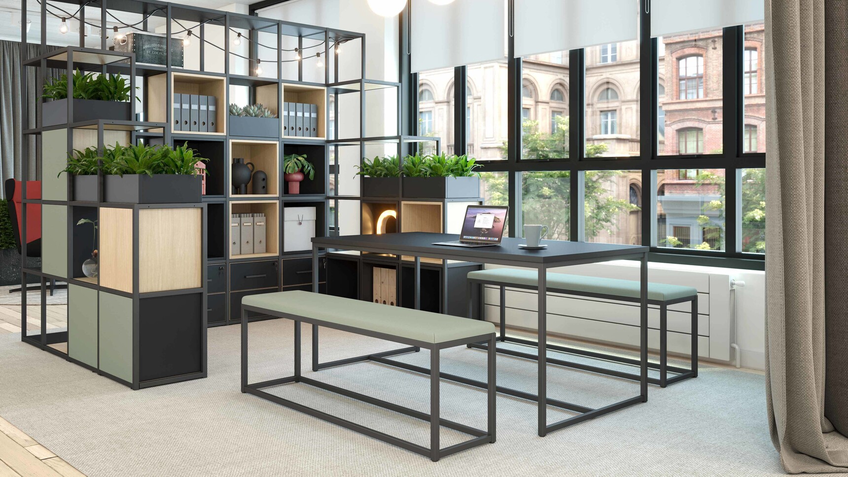 Elite Office Furniture Cubeform Rectangular Bench With Cubeform Benches In Green Upholstery Family Image