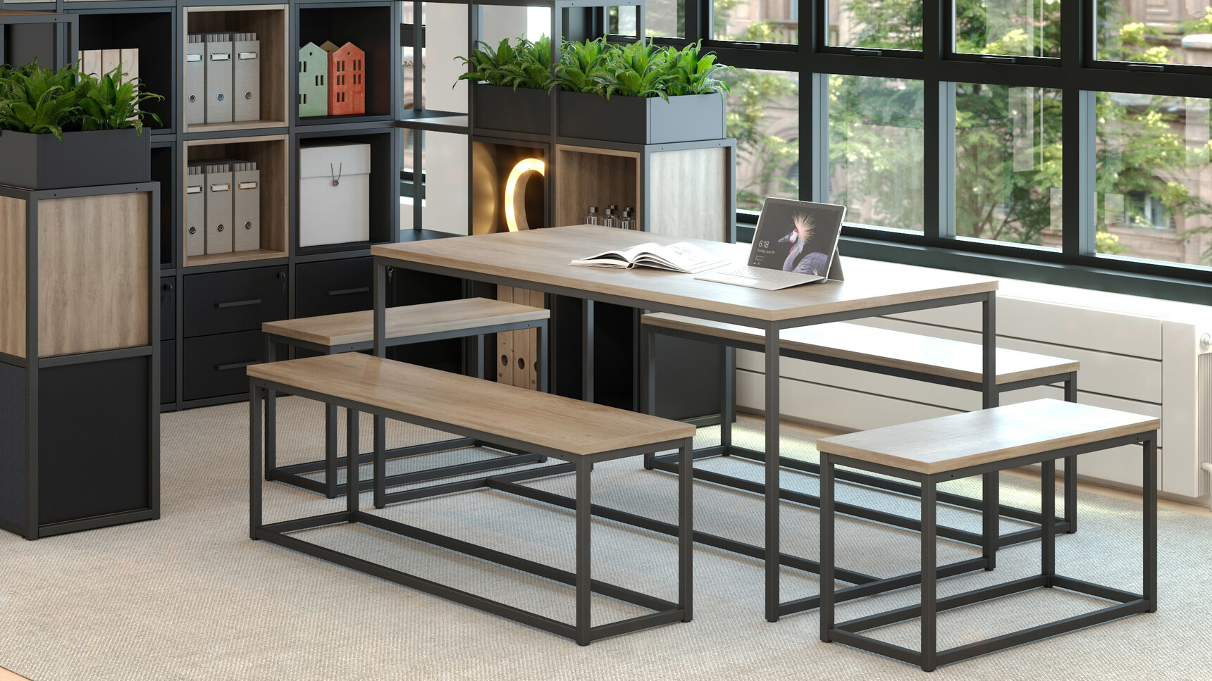 Elite Office Furniture Cubeform Rectangular Bench With Cubeform Benches Environment Image