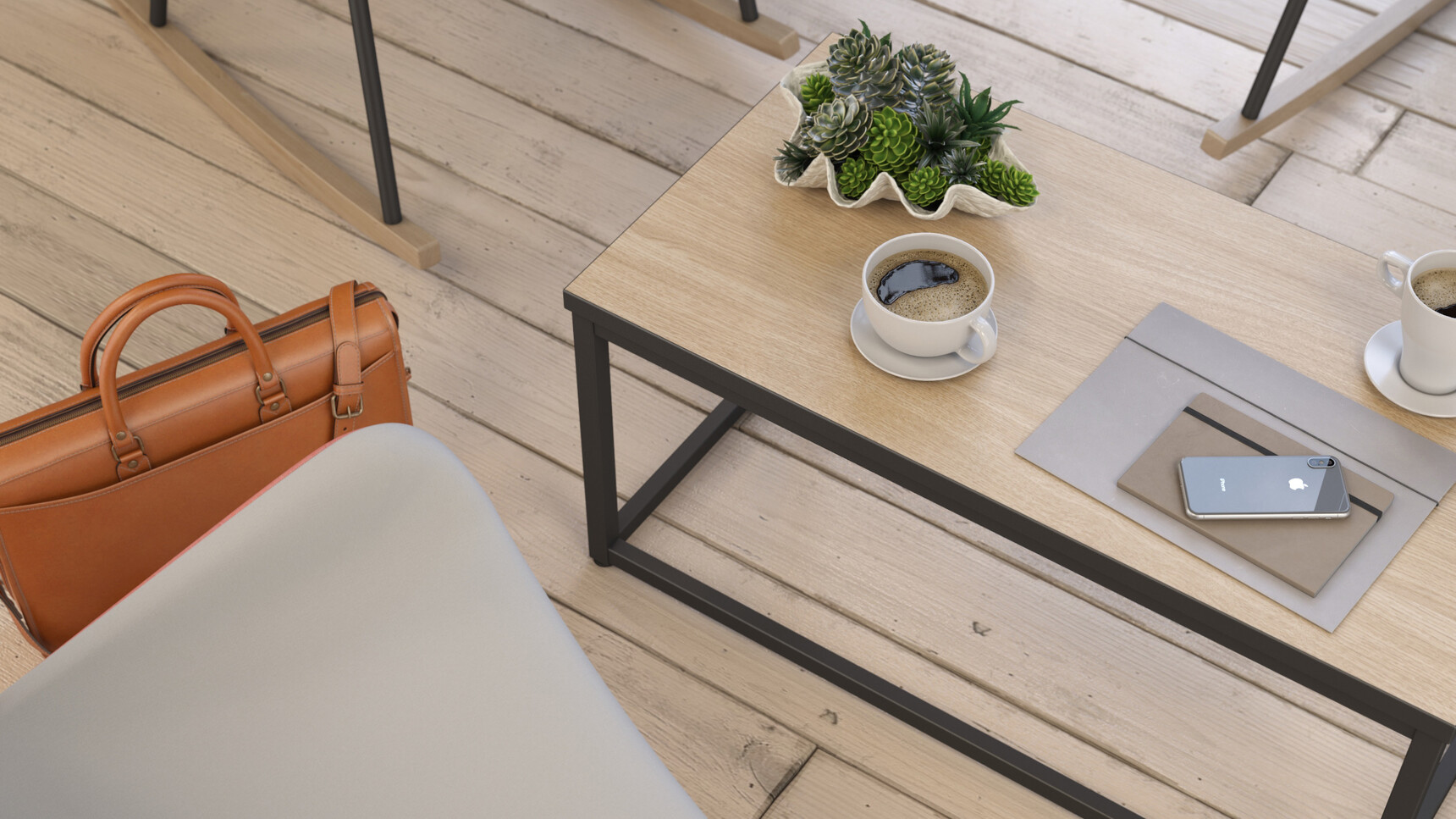 Elite Office Furniture Cubeform Square Coffee Table Wood Top Black Frame Family Image