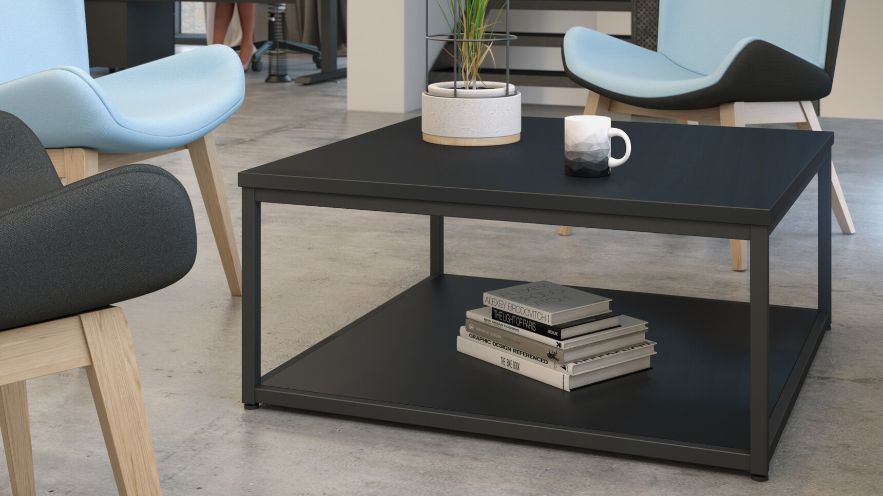 Elite Office Furniture Cubeform Square Coffee Table With Base Panel 900mm Family Image