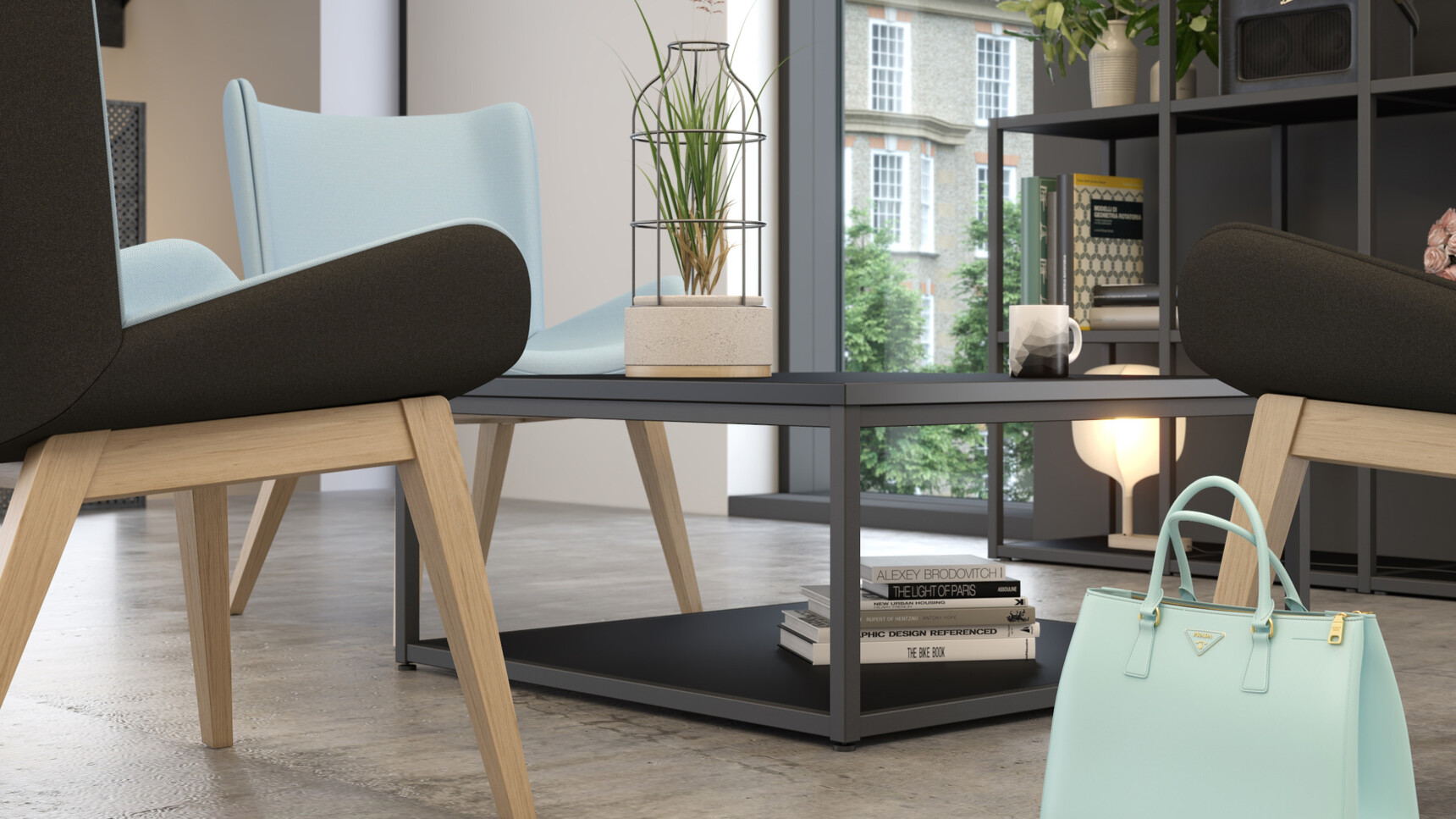 Elite Office Furniture Cubeform Square Coffee Table With Base Panel 900mm Black Frame Family Image