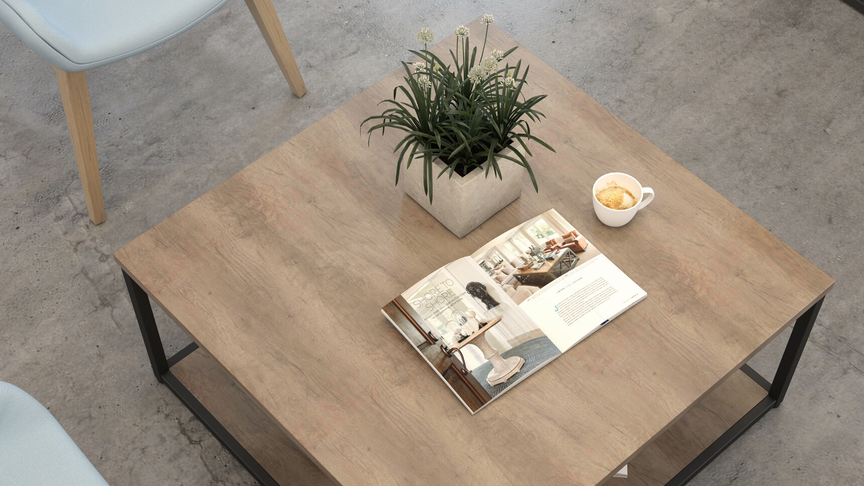 Elite Office Furniture Cubeform Square Coffee Table With Base Panel 900mm Black Frame In Office Setting