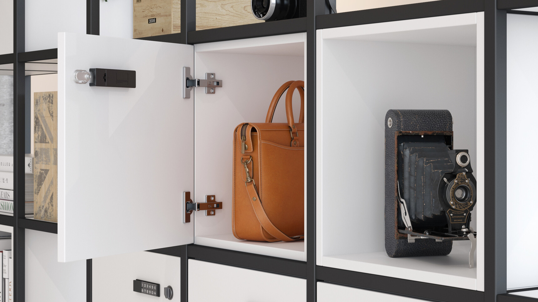 Elite Office Furniture Cubeform Black Frame Single Door Boxes With White Frame Detail Image