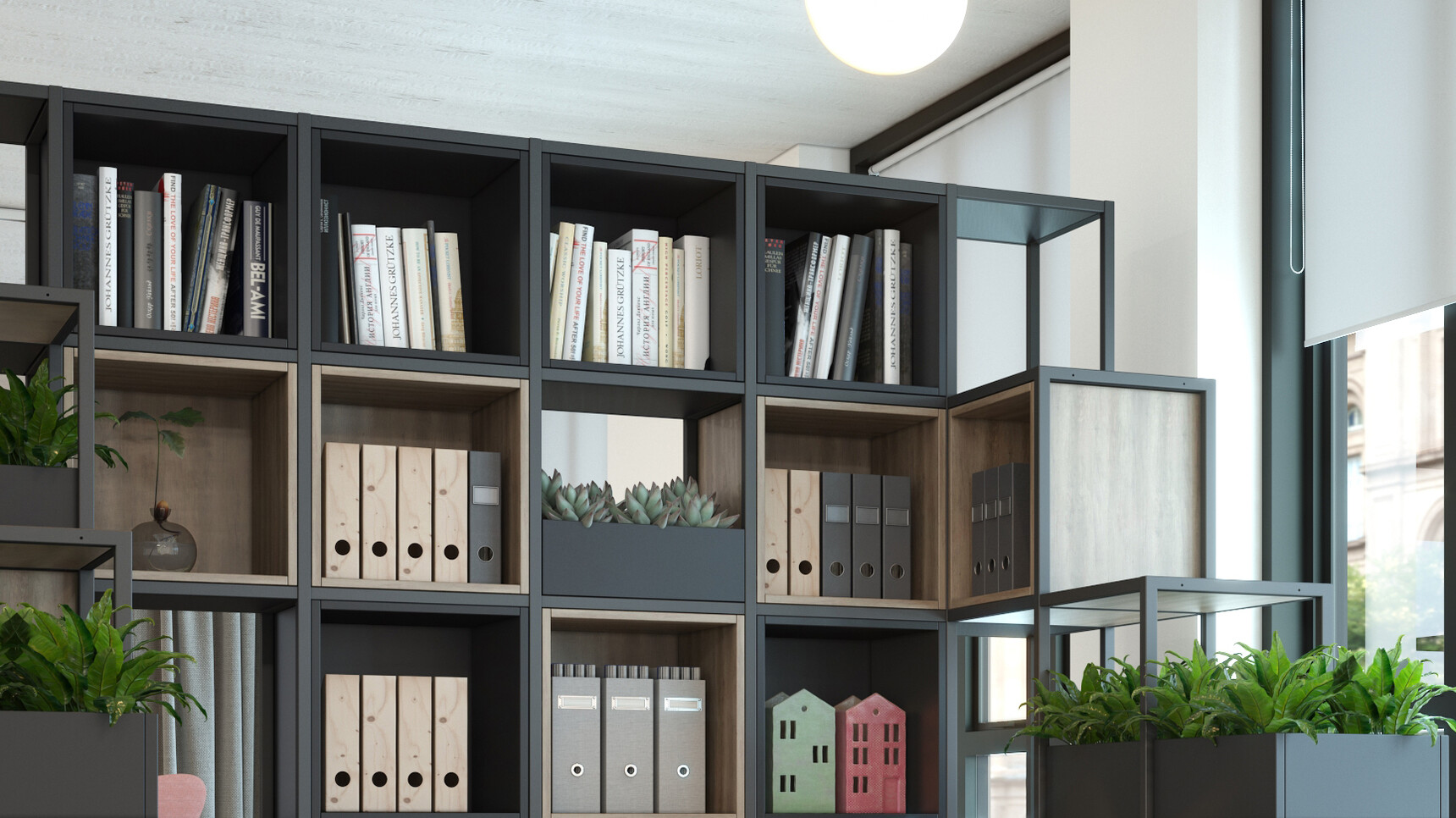 Elite Office Furniture Cubeform Black Frame With Open Fronted Boxes With Planter Family Image