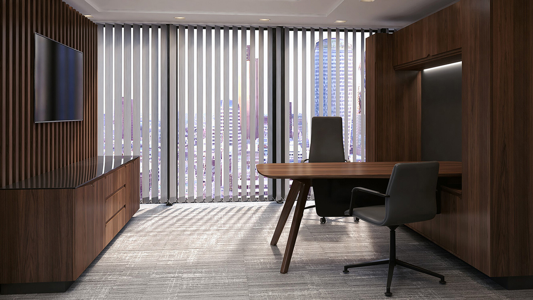 William Hands Vantage L-shaped Executive Desk With Return Veneer Top In Office Setting