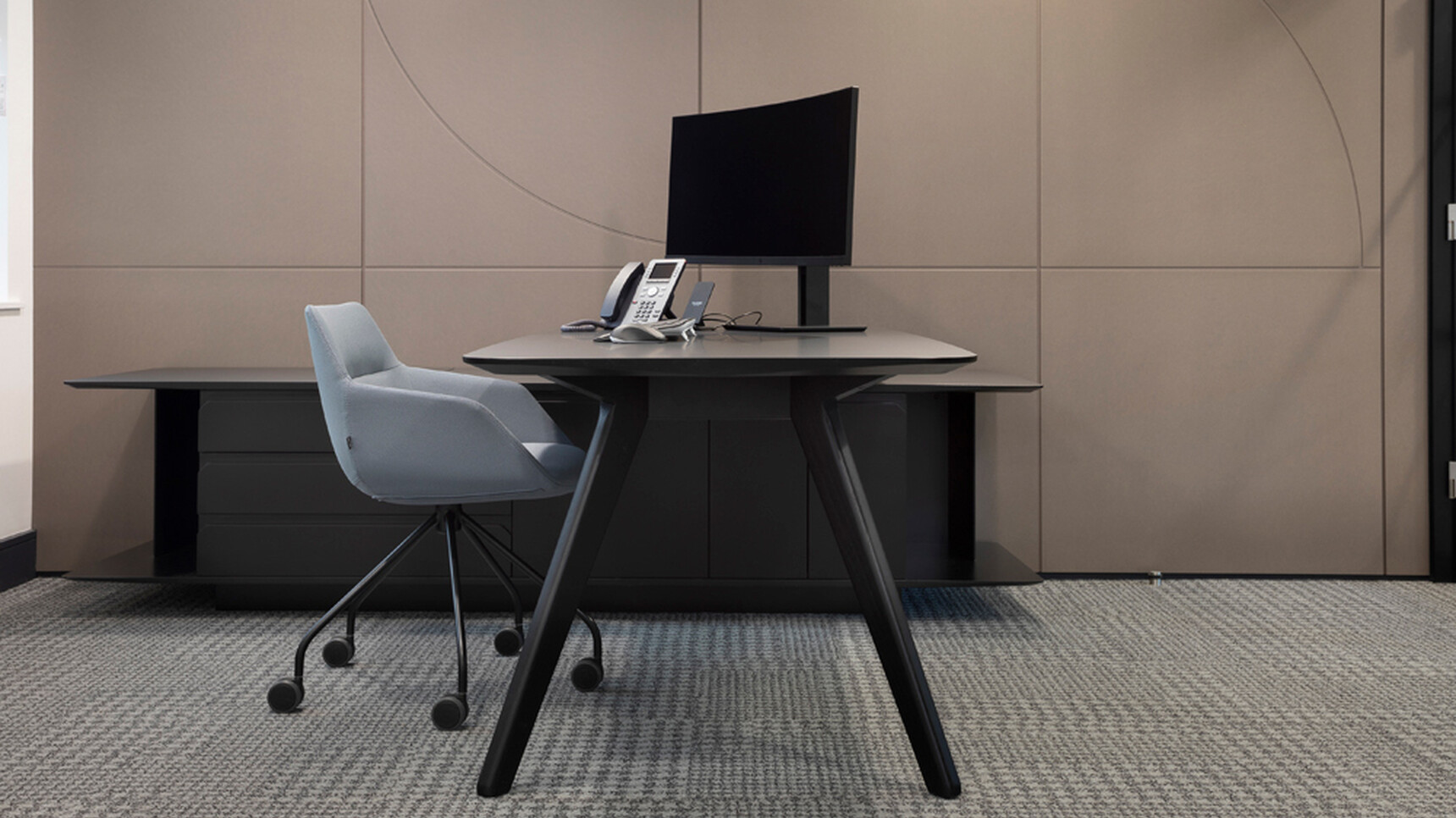 William Hands Vantage L-shaped Executive Desk With Return With Chair With Castors In Office Environment