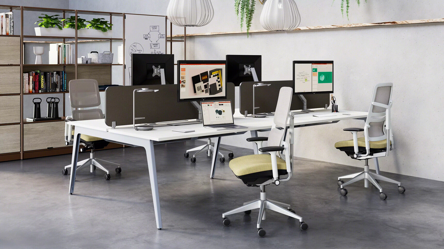 Four Steelcase Please Air Office Chairs In Office Setting