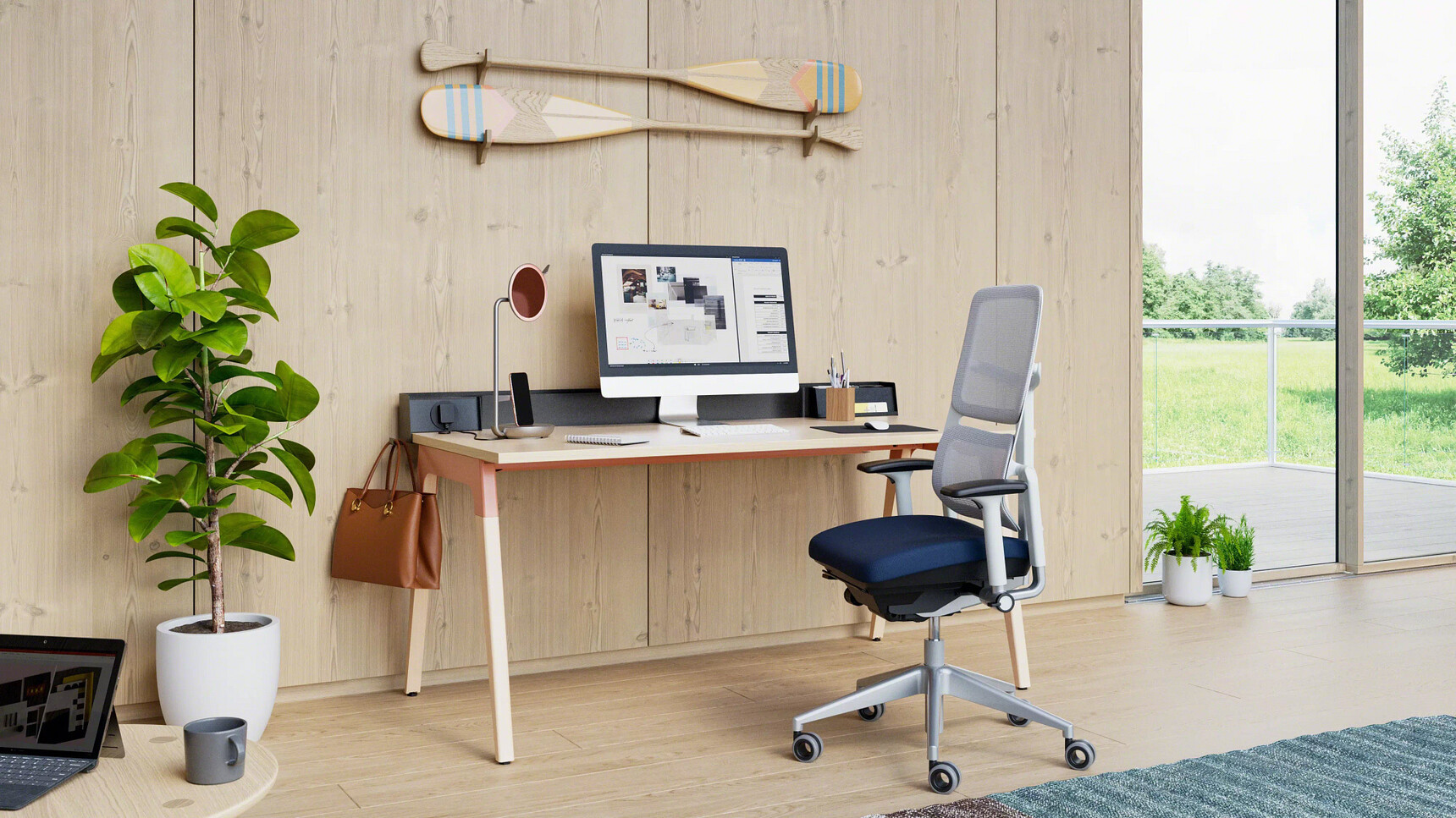 Steelcase Please Air Office Chair With Seagull Frame Blue Seat Upholstery Family Image