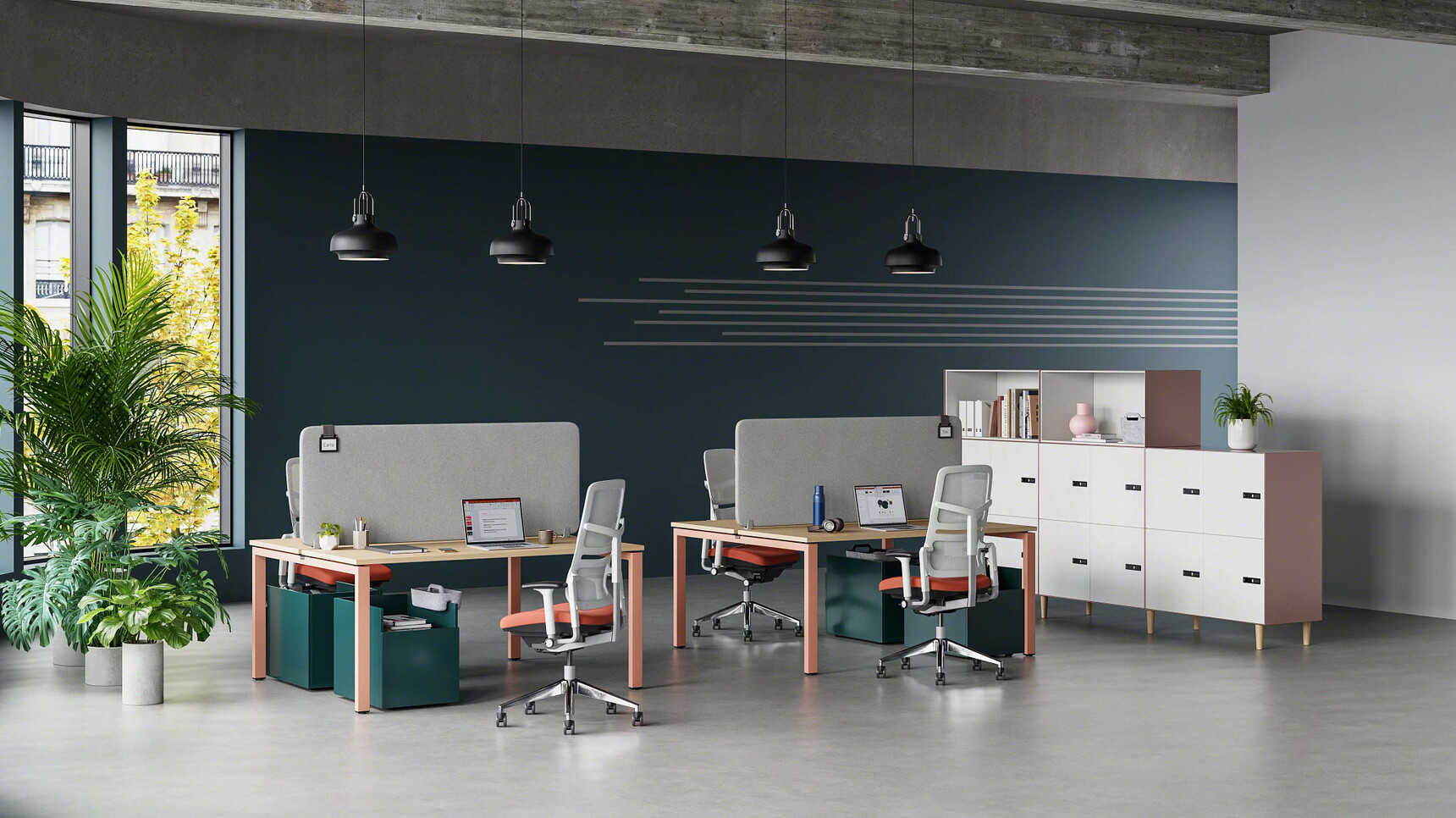 Steelcase Please Air Office Chairs With Seagull Frame With Red Seat In Office Setting