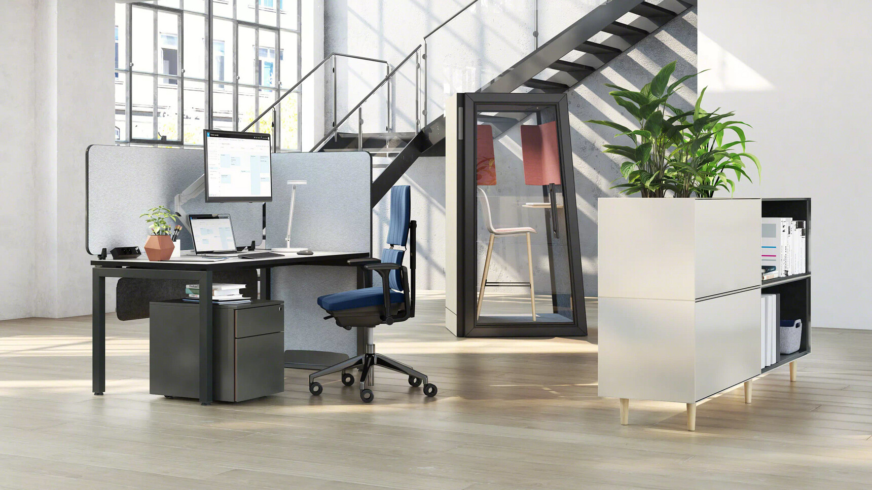 Steelcase Ottima Portico Fixed Height Desk In Office Setting