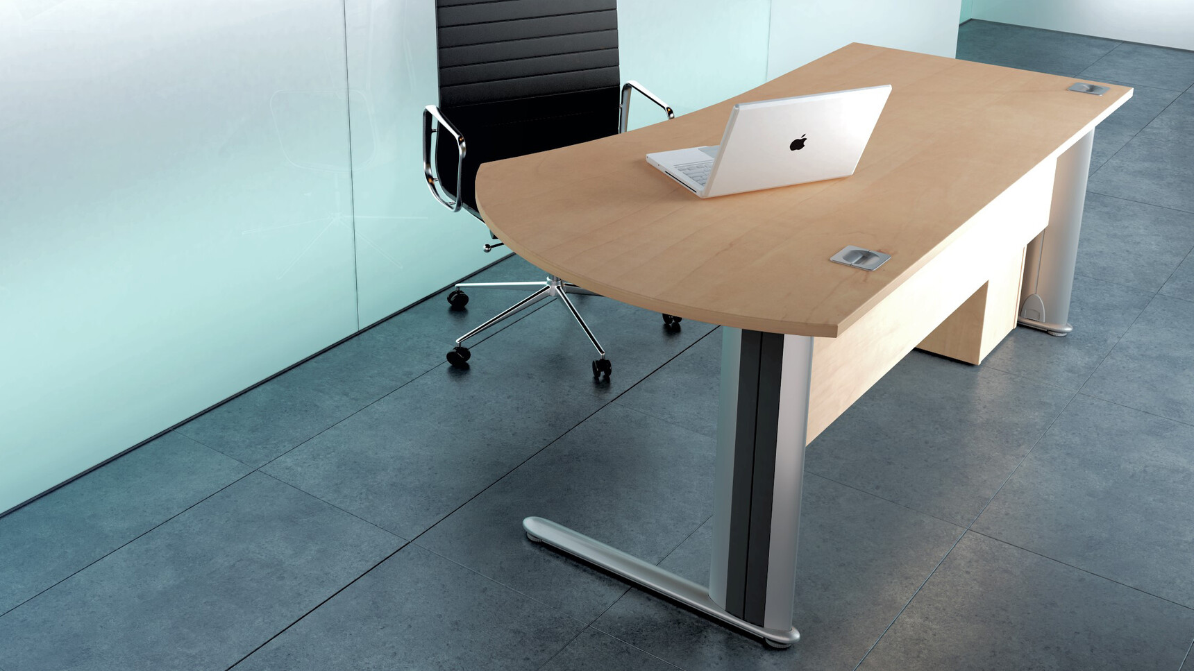 Elite Office Furniture Optima Plus Radius Executive Desk With Wood Top In Office Environment Detail Image