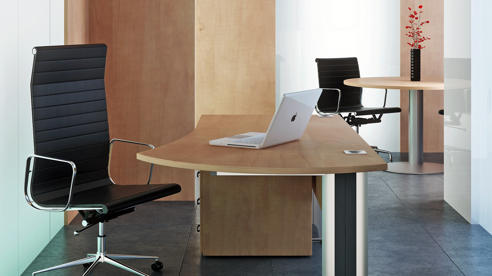 Elite Office Furniture Optima Plus Radius Executive Desk With Wood Top In Office Environment