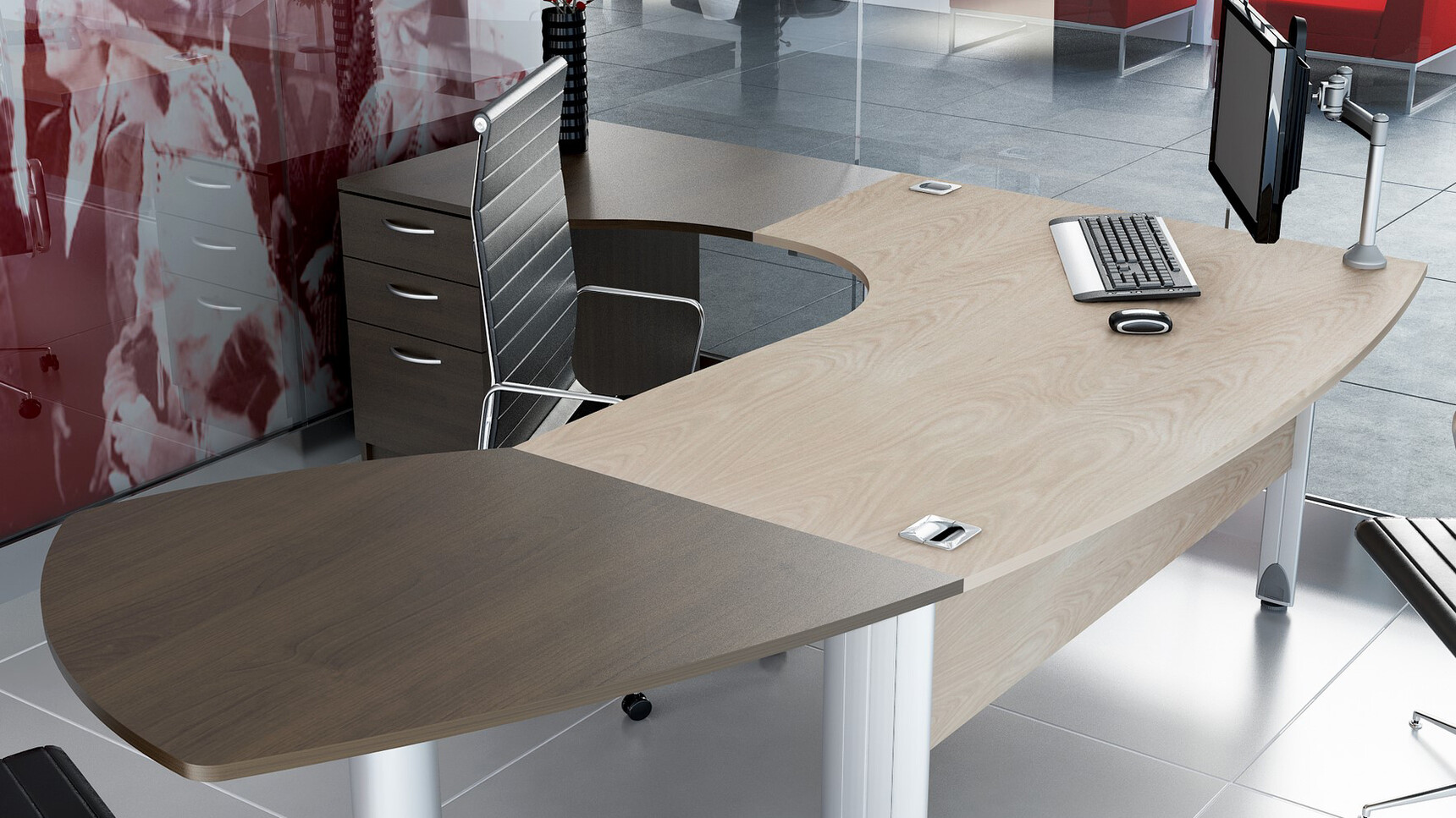 Elite Office Furniture Optima Plus Bow Fronted Crescent Workstation Detail Image In Office Setting