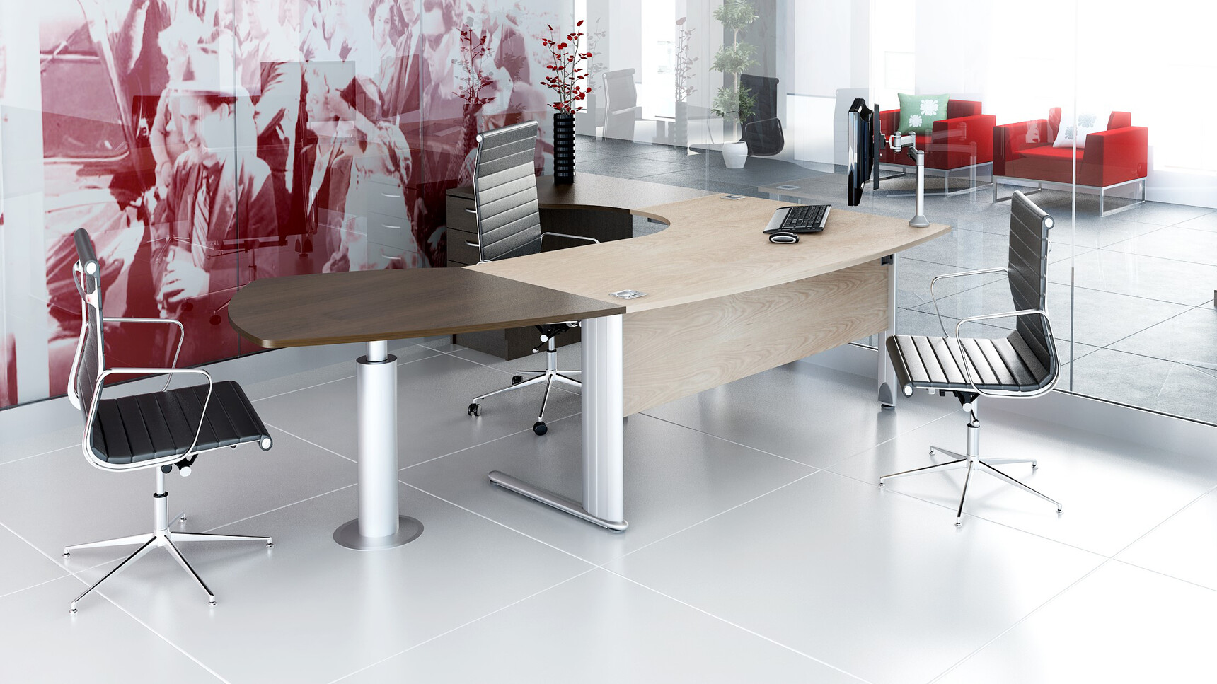 Elite Office Furniture Optima Plus Bow Fronted Crescent Workstation Family Image In Office Setting