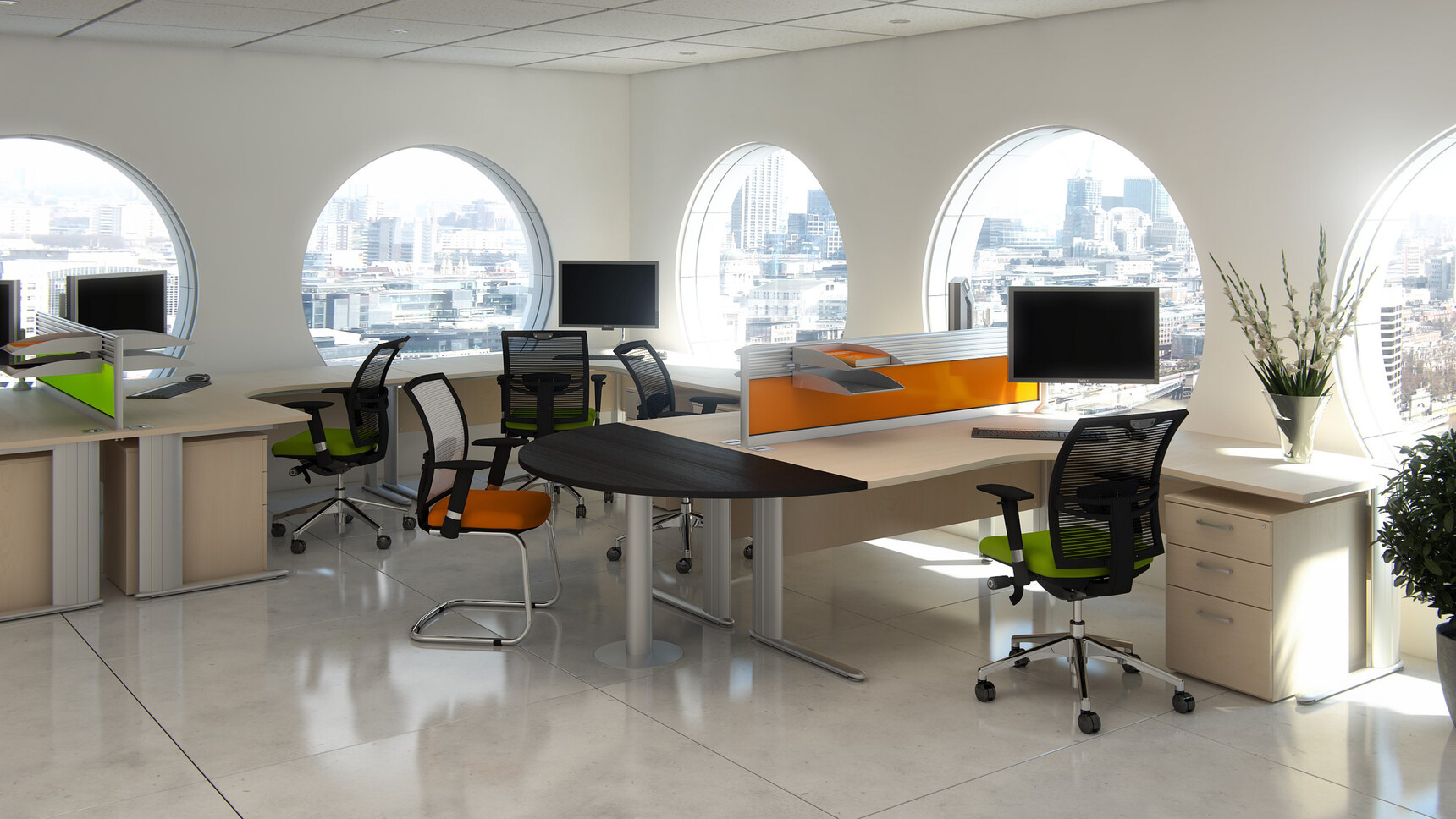 Elite Office Furniture Optima Plus 120 Degree Workstation In Office Setting