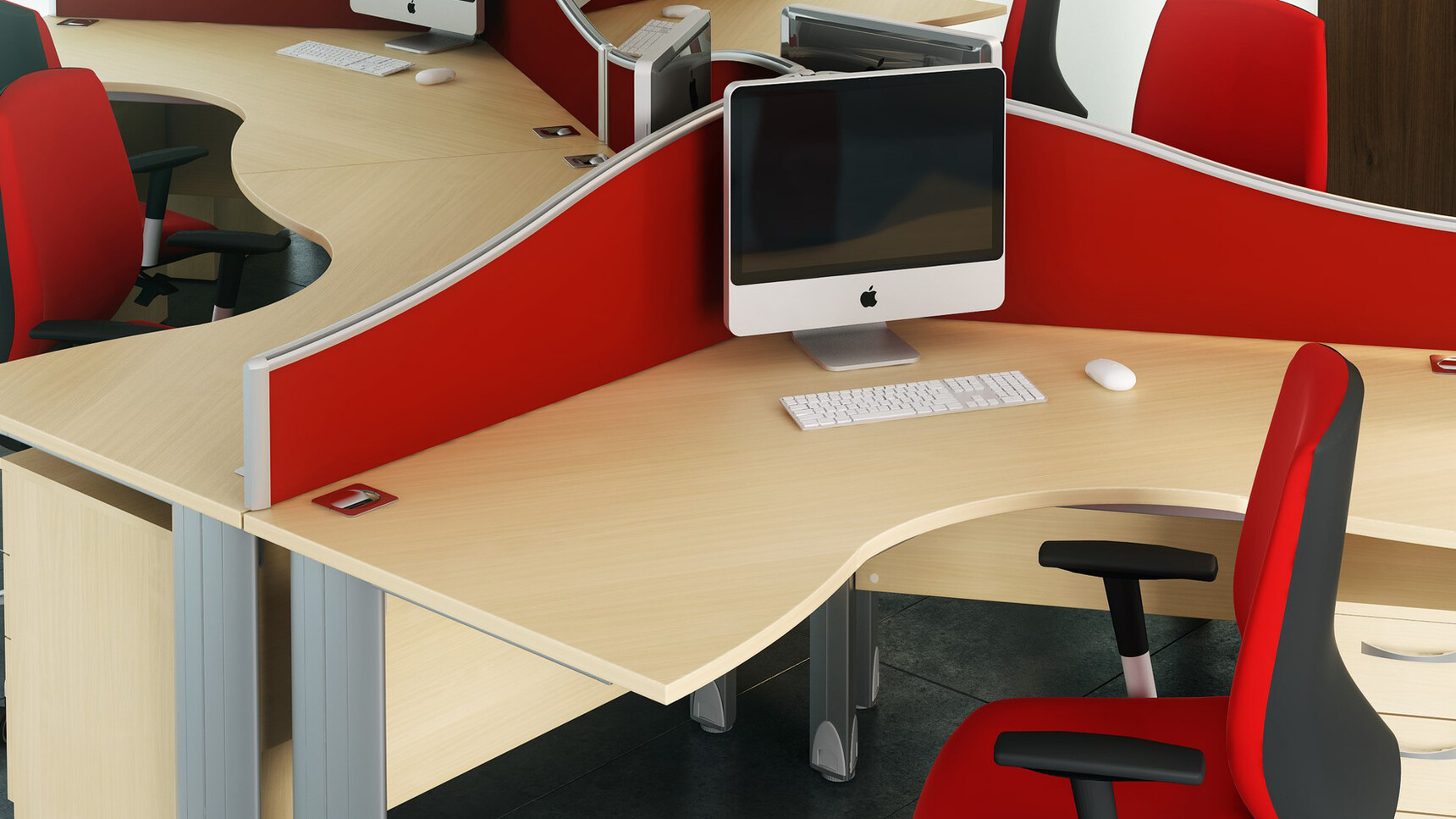 Elite Office Furniture Optima Plus Symmetrical Crescent Workstation Detail Image Red Upholstery