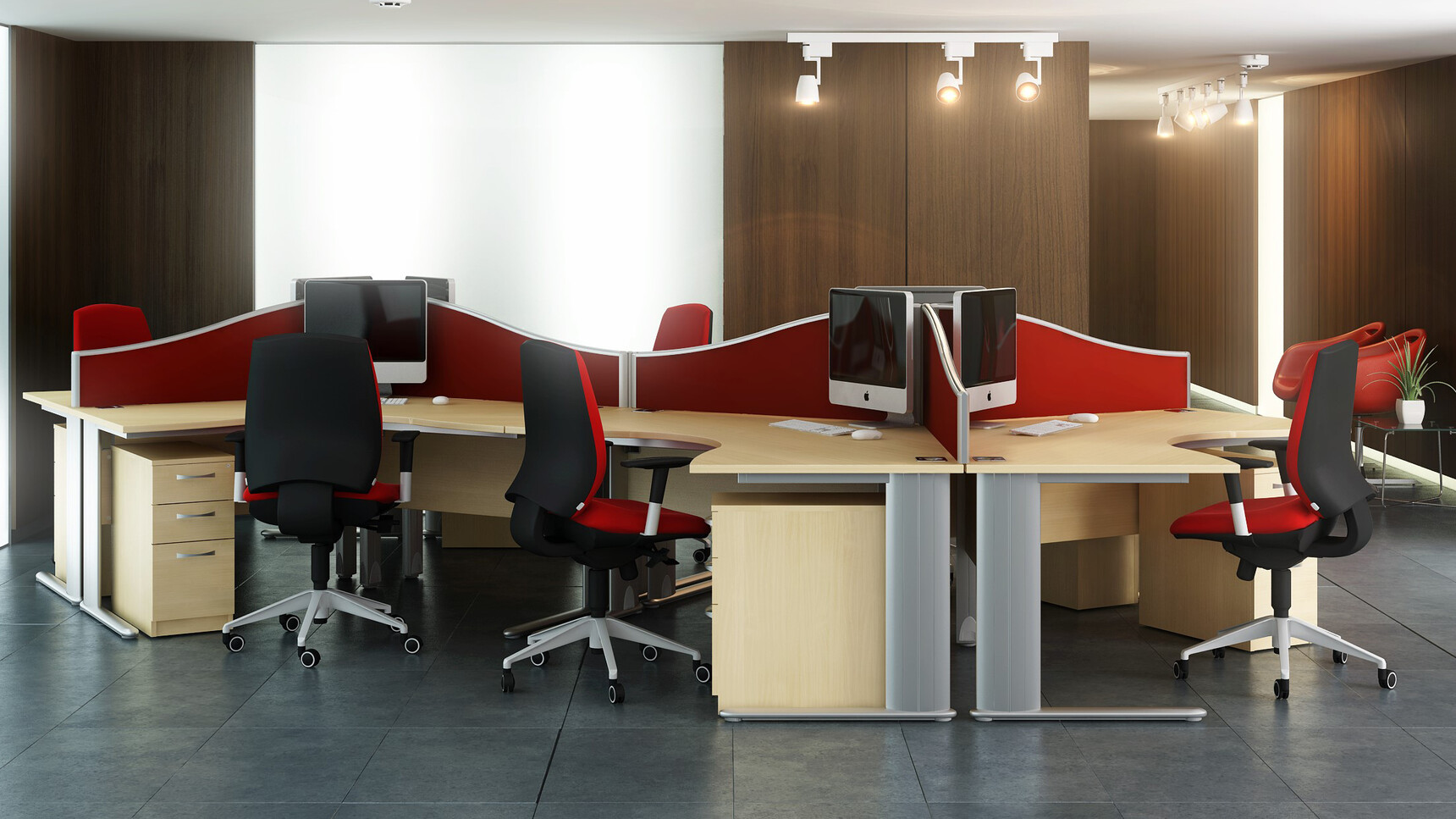 Elite Office Furniture Optima Plus Symmetrical Crescent Workstation In Office Setting