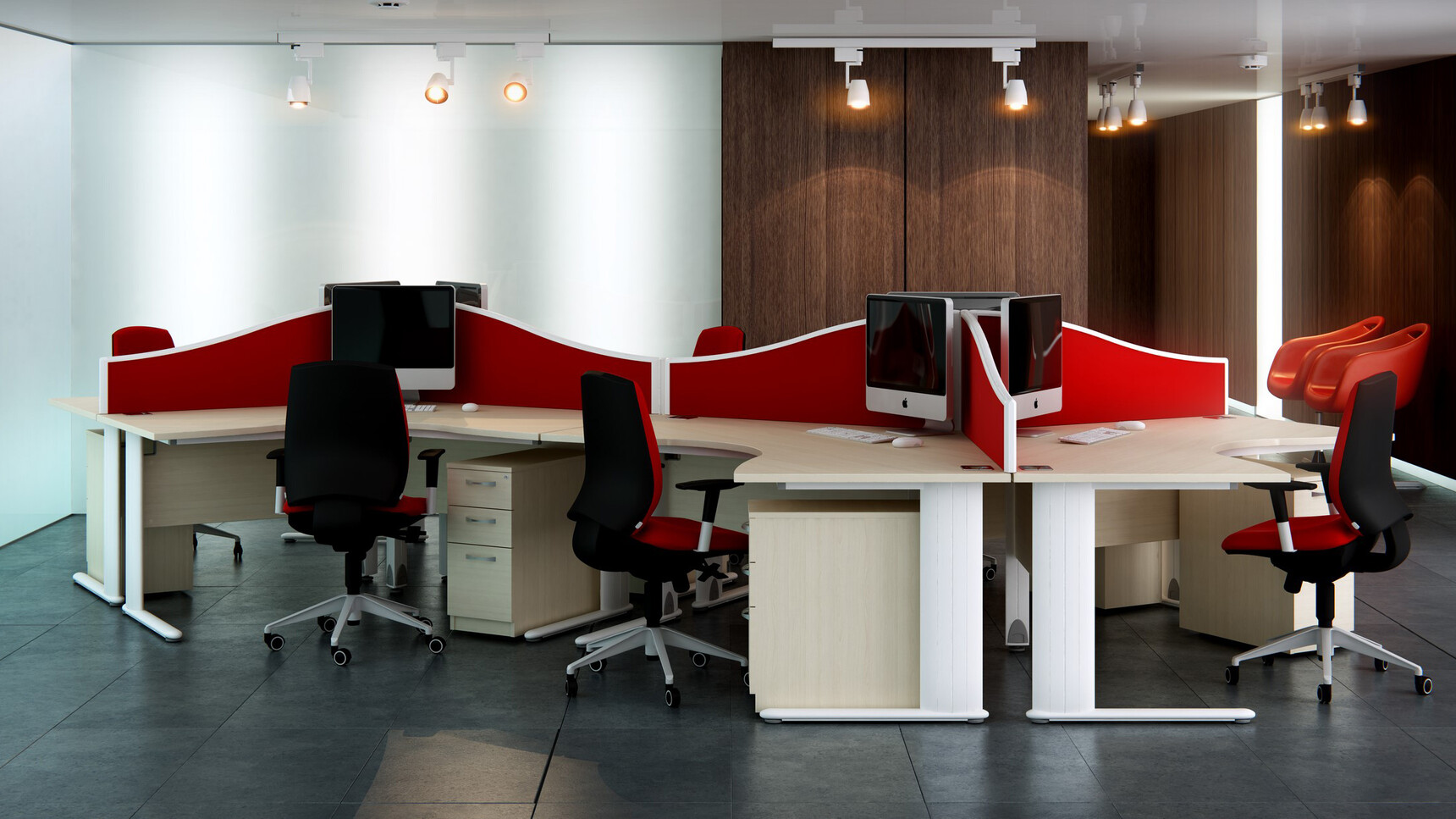 Elite Office Furniture Optima Plus Symmetrical Crescent Workstation In Office Environment Family Image