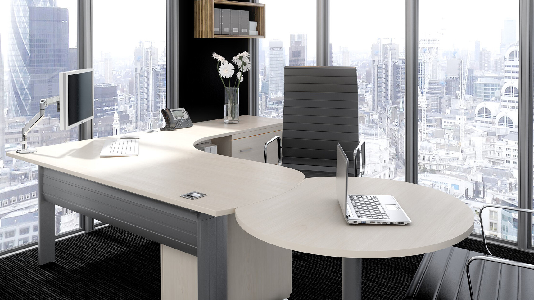 Elite Office Furniture Kassini Radius Crescent Workstation With Chair Detail Image