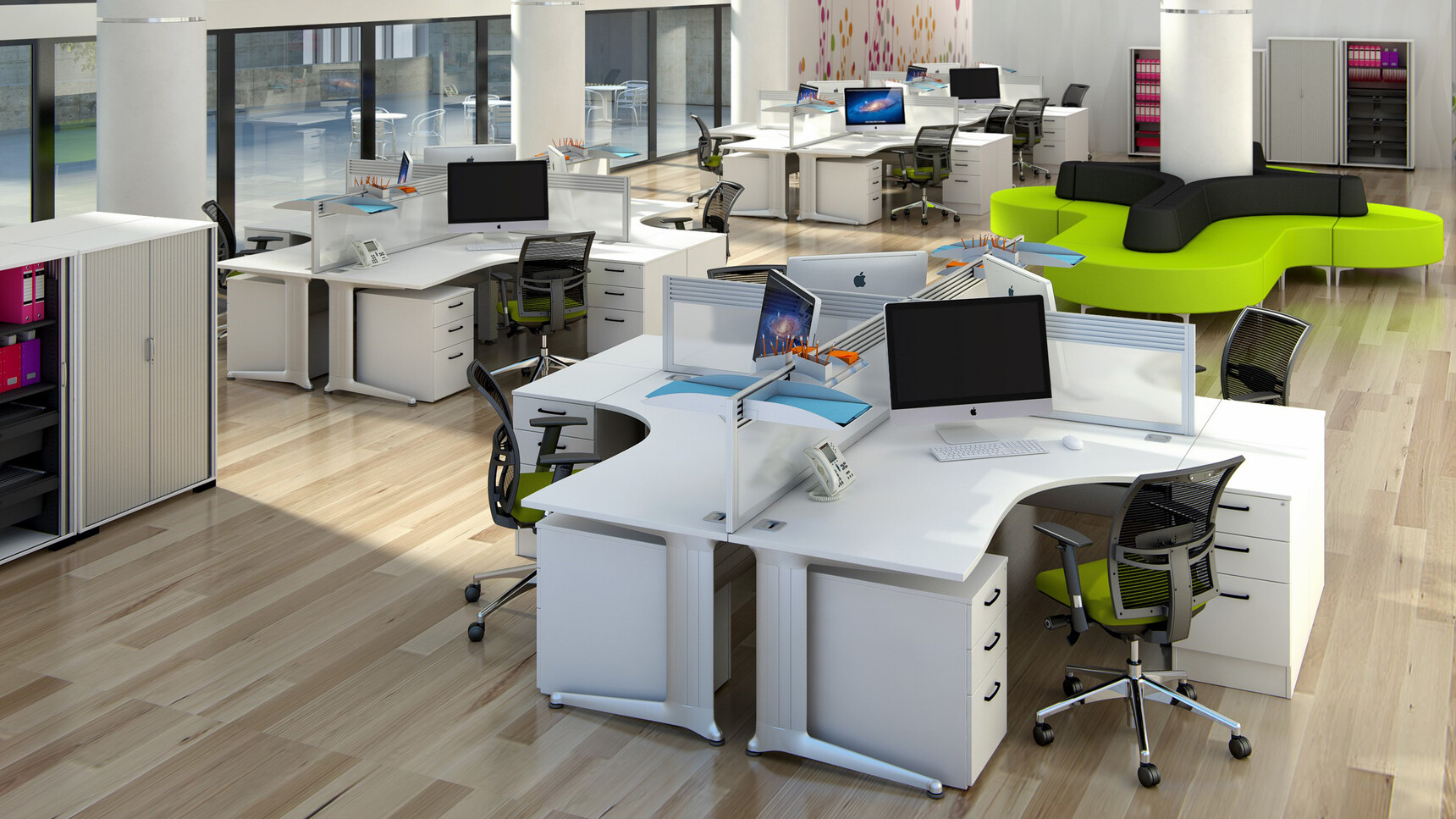 Elite Office Furniture Kassini Symmetrical Crescent Workstation Family Image In Office Setting