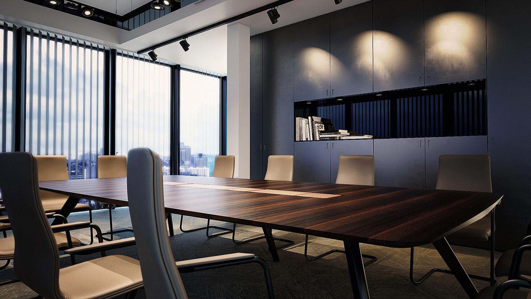 William Hands Vantage Conference Table Dark Wood Finish With Chairs Detail Image
