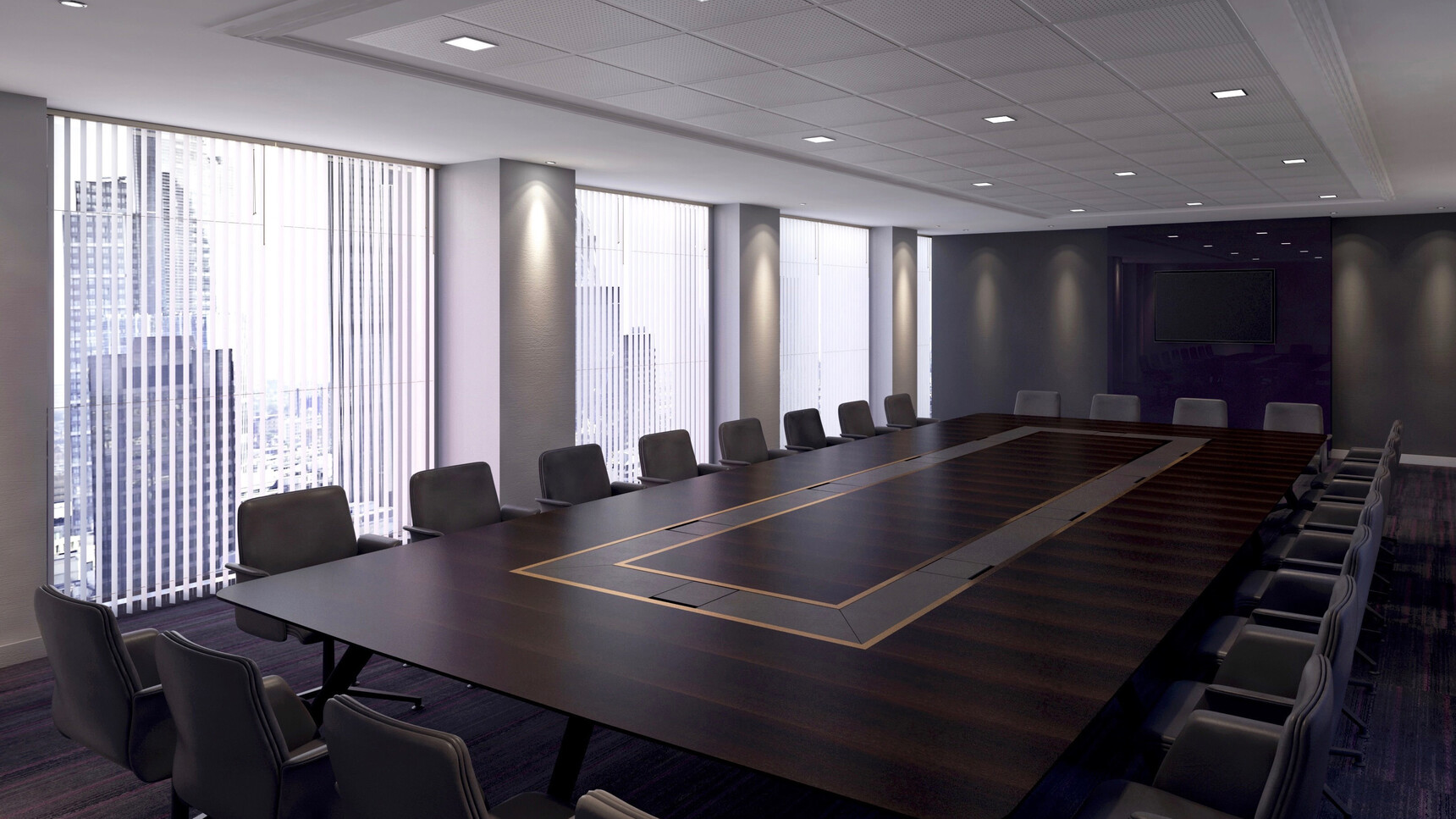 William Hands Vantage Conference Table Black Wood Finish With Chairs In Conference Room