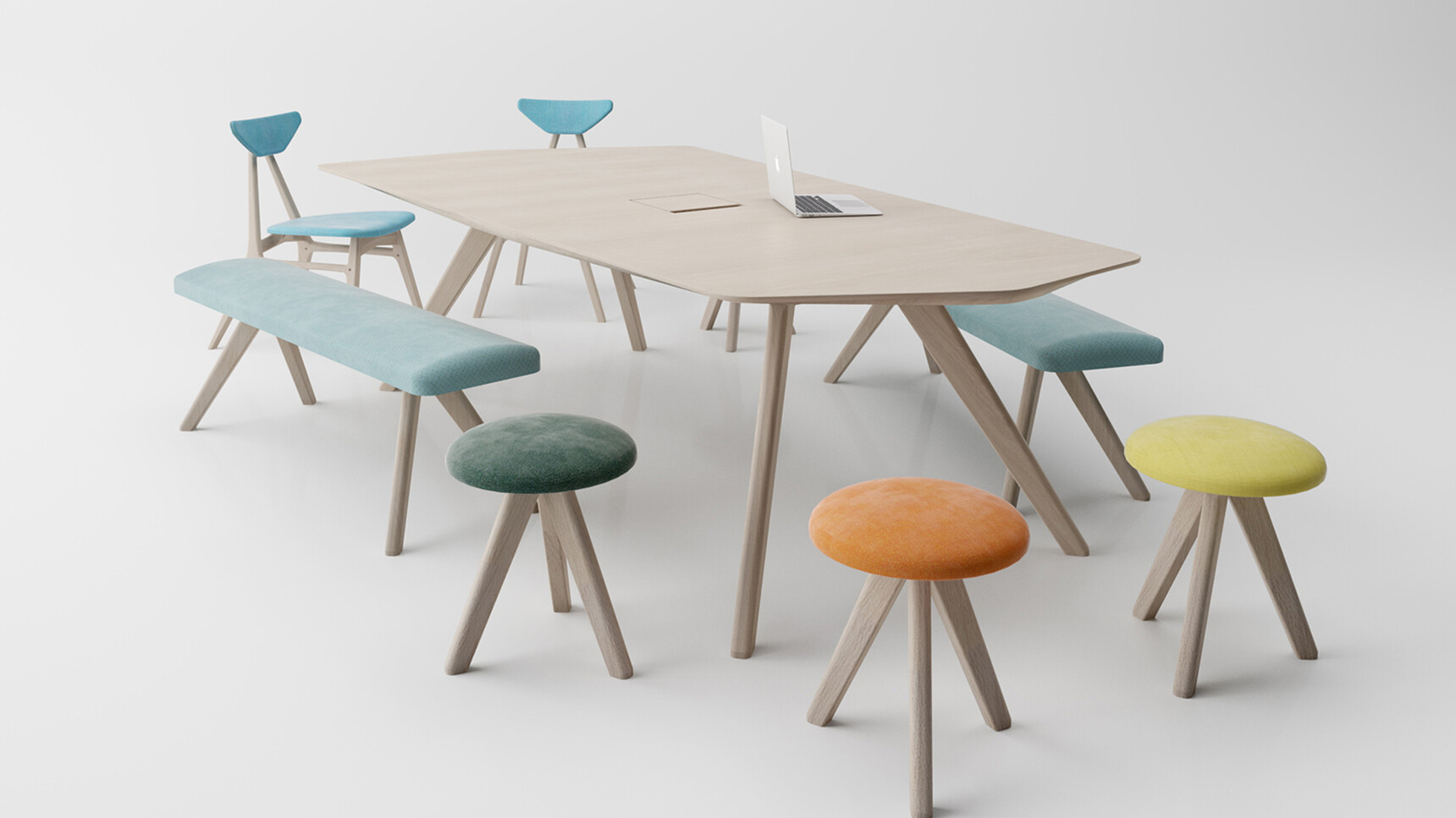 William Hands Vantage Low Stools With Benches Grey Background Family Image