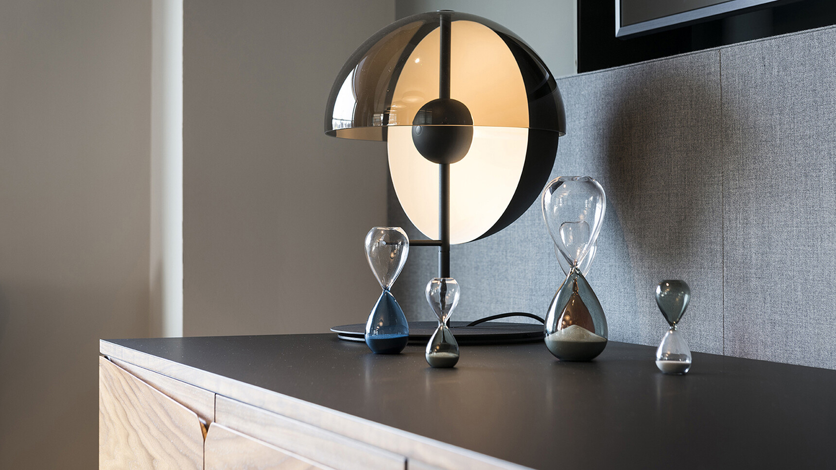 William Hands Vantage Credenza Timber Leg Black Top Detail Image