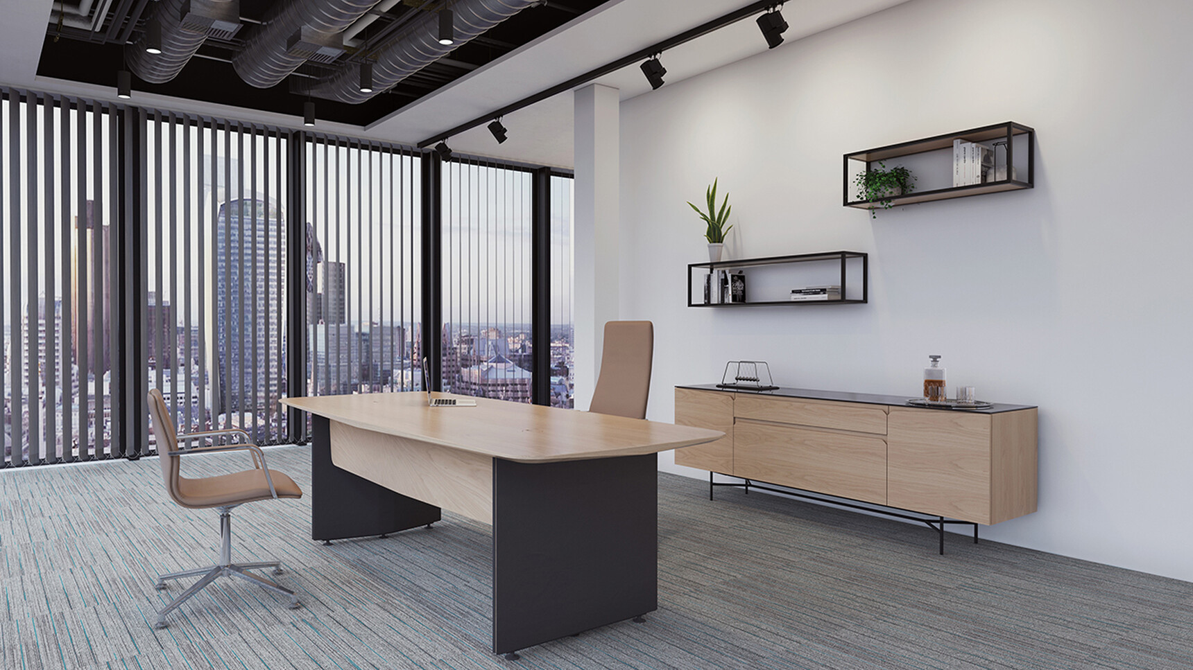 William Hands Vantage Credenza With One File & One Personal Drawer Metal Leg Frame In Office Setting