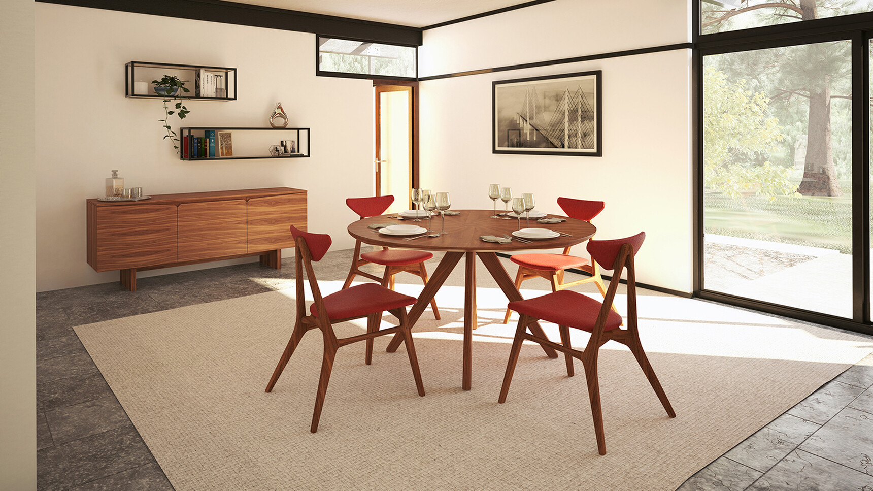 William Hands Vantage Credenza Slab Panel Base In Dining Setting