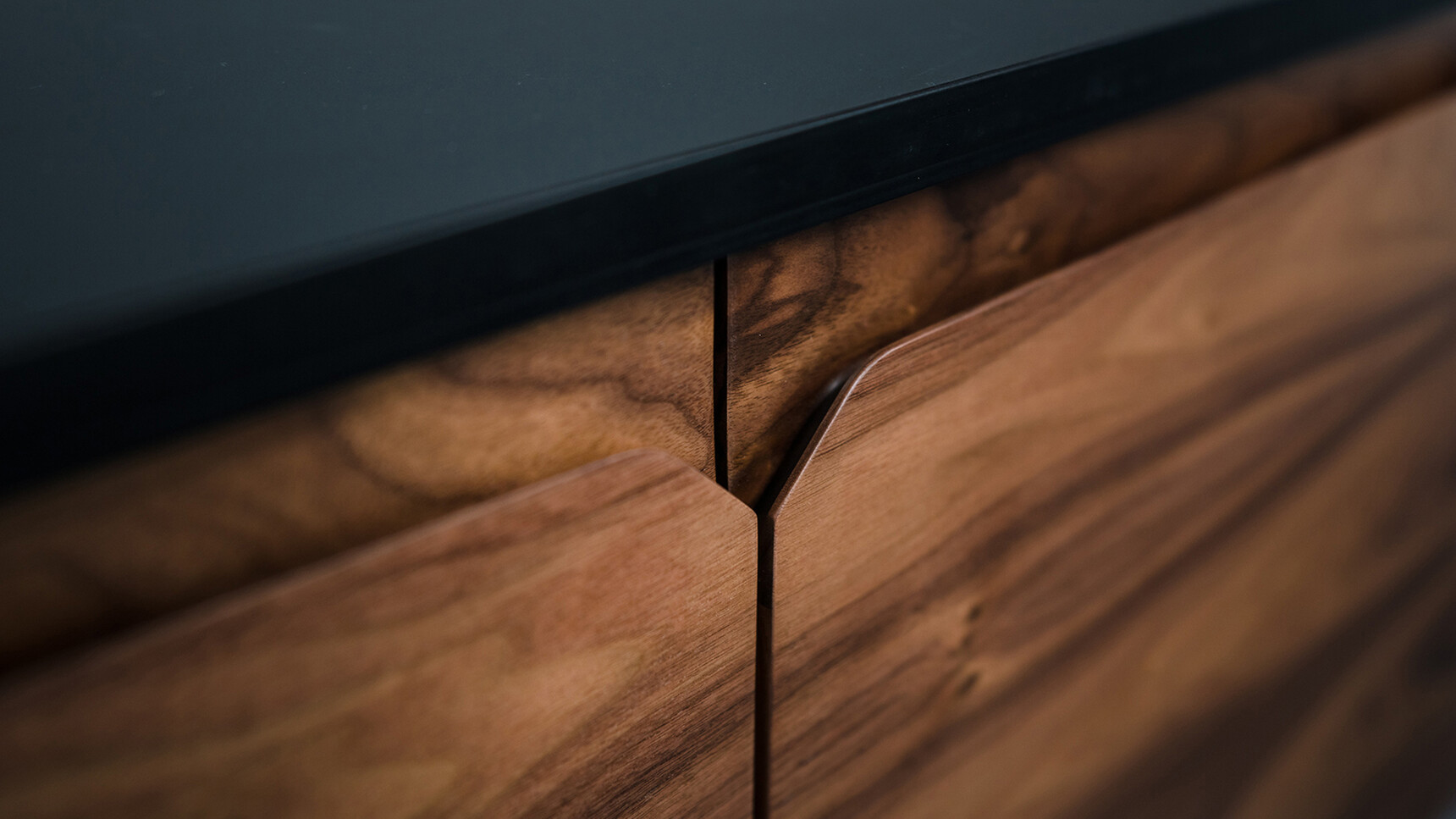 William Hands Vantage Credenza Veneer Doors Black Top Detail Image