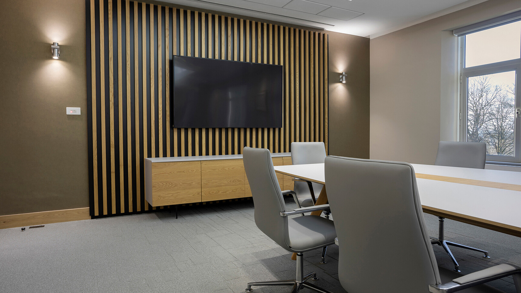 William Hands Vantage Credenza With Metal Frame Wood Doors White Top In Office Setting