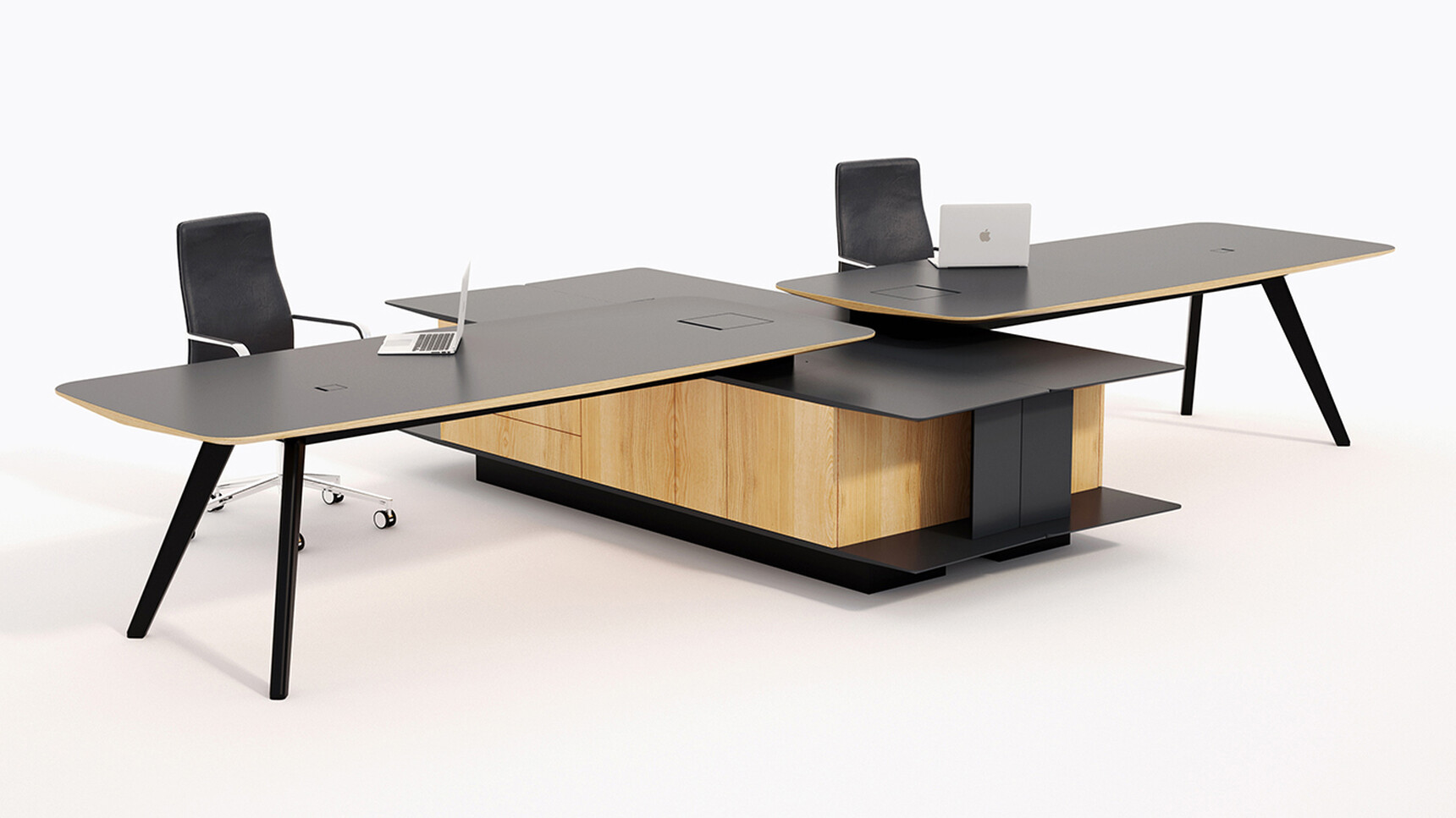 William Hands Vantage Dual Person Executive Desk With Return Dark Grey Top Black Legs Black Return Family Image