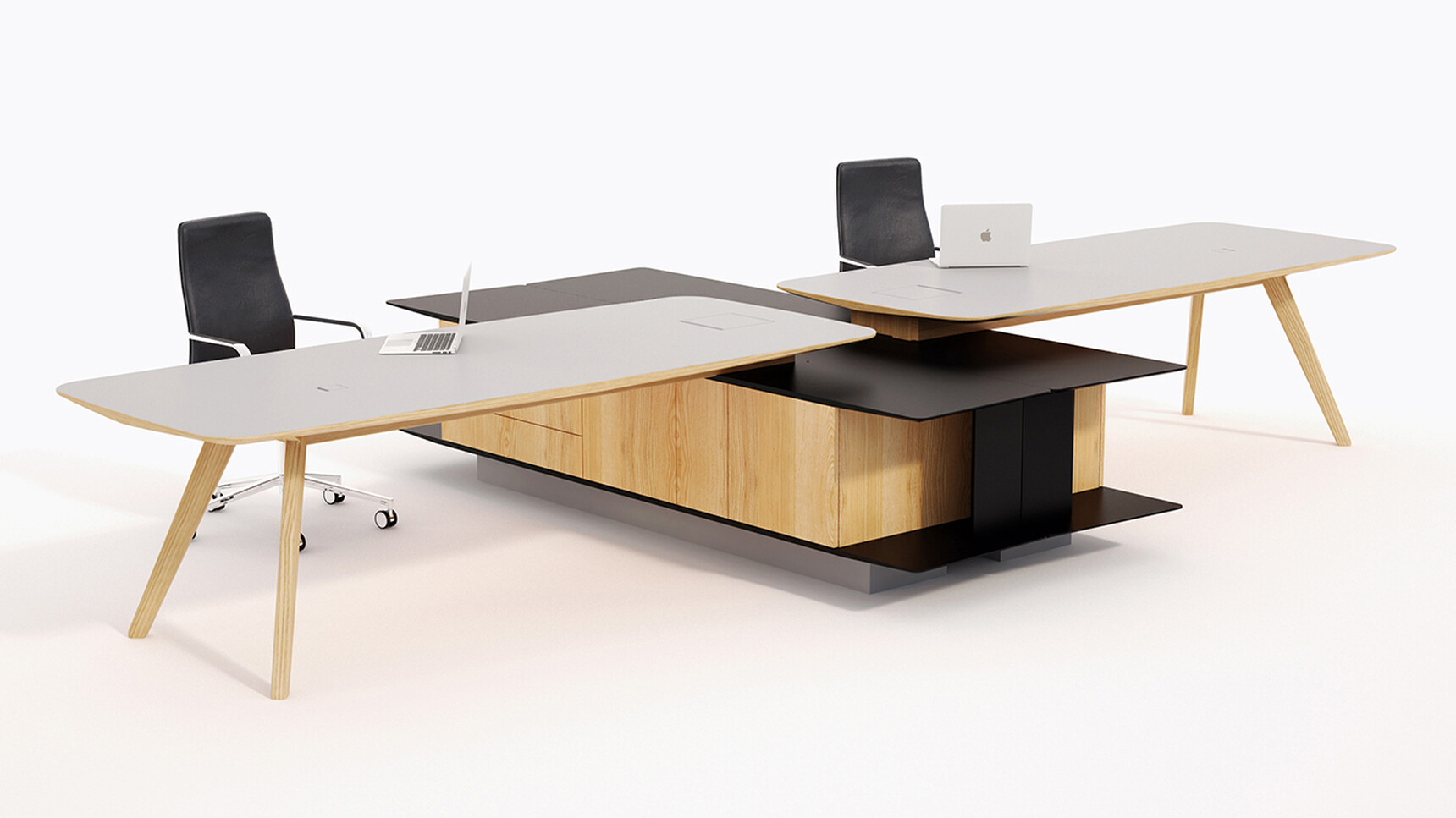 William Hands Vantage Dual Person Executive Desk With Return Light Grey Top Wood Legs Black Return Family Image