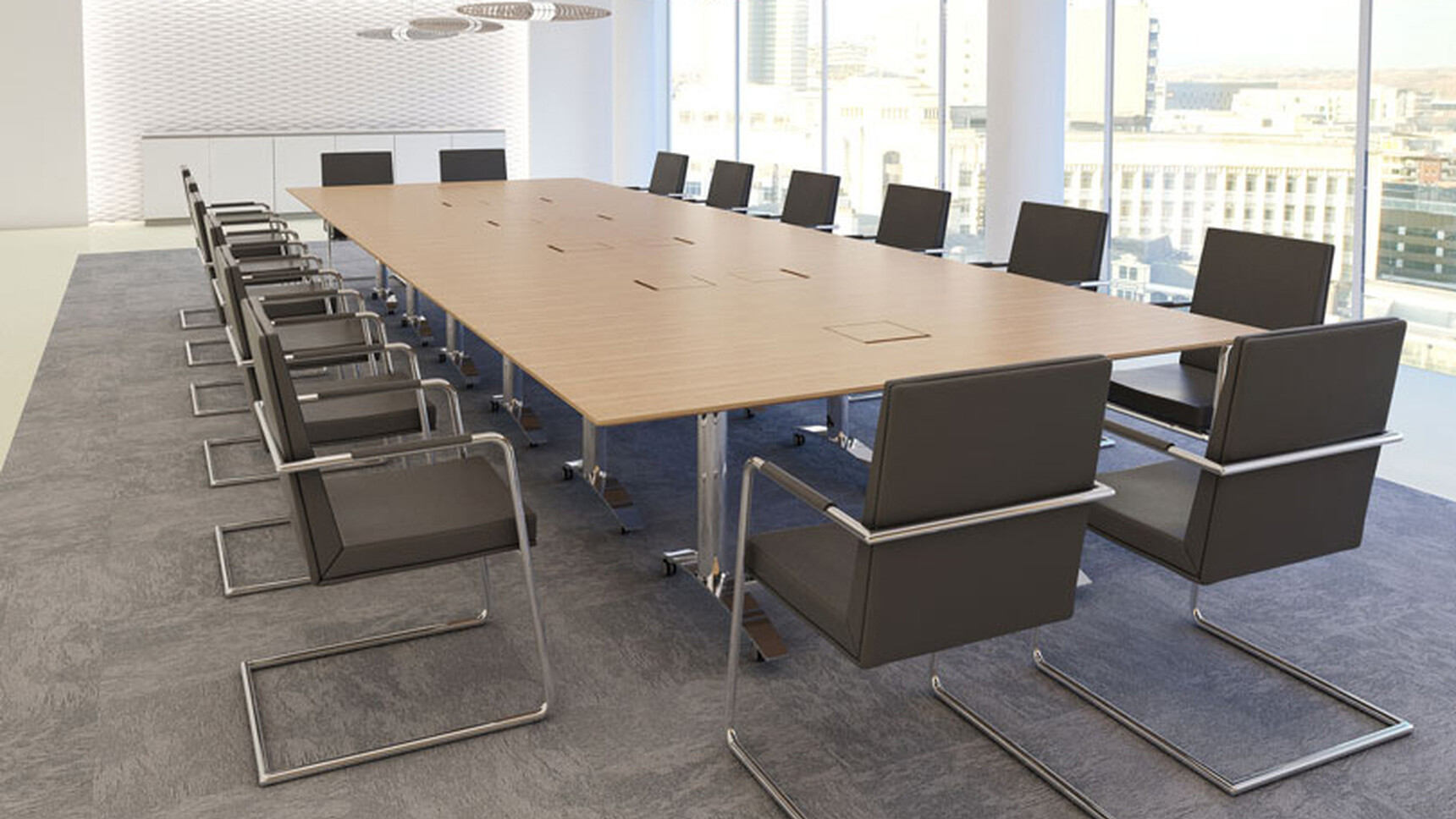 William Hands Transcend Flip Top Conference Table With Wood Top And Chairs At Table Family Image