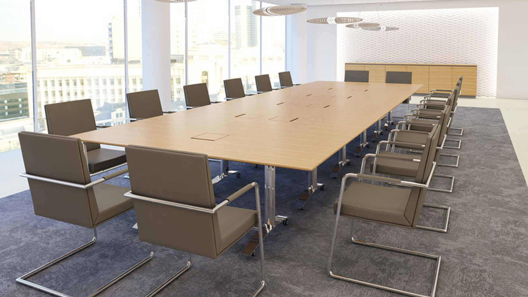 William Hands Transcend Flip Top Conference Tables Wood Top With Chairs In Office Setting