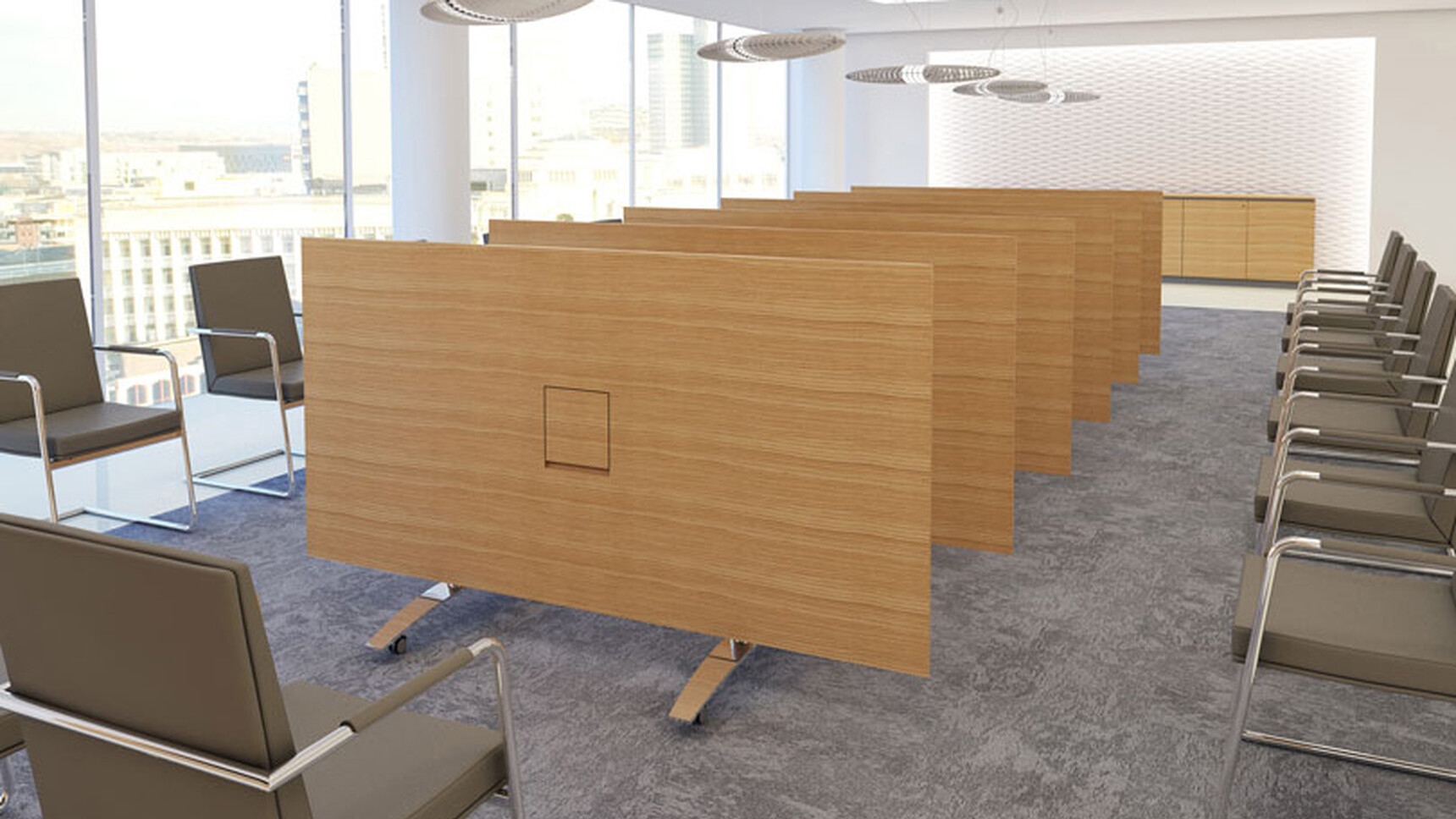 William Hands Transcend Flip Top Conference Table Light Wood Top In Conference Room