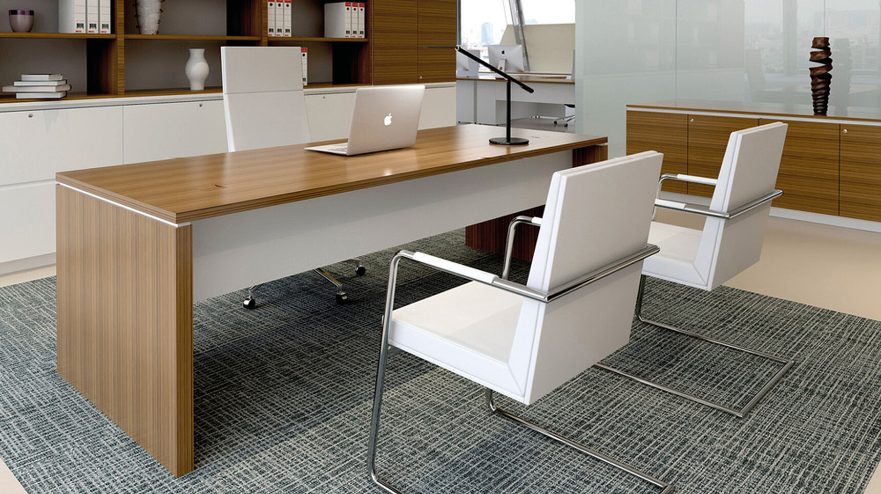 William Hands Pure V5 Rectangular Executive Desk Wood Finish With Chairs At Desk Family Image