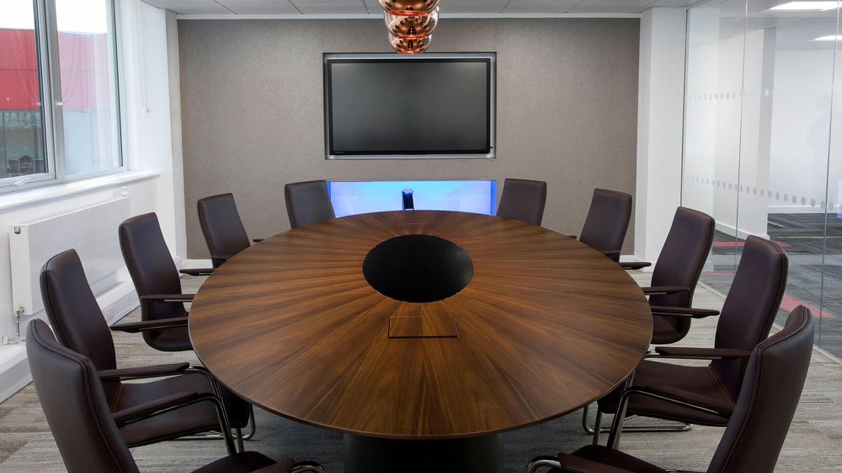 William Hands Infinity T540 Circular Meeting Table With Dark Wood Top In Meeting Room