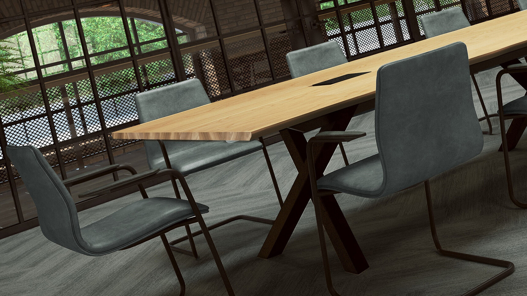 William Hands Arborex Bench Desk Light Wood Top With Chairs Detail Image