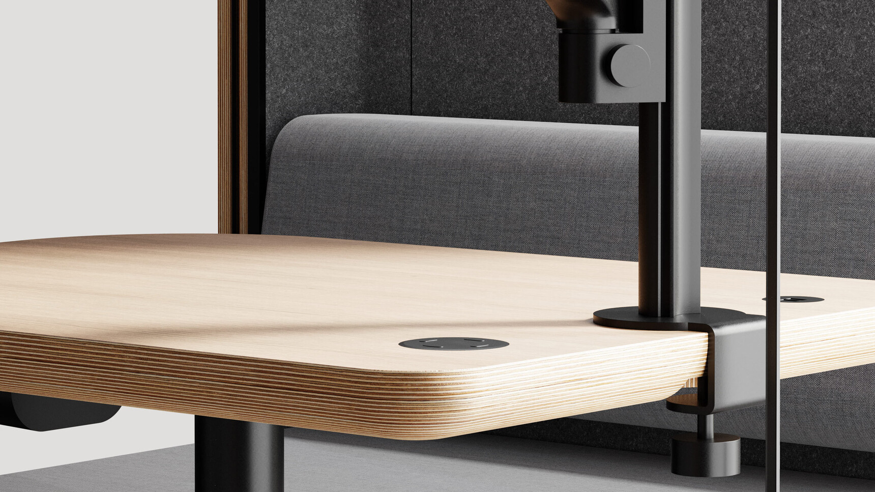Mute Space L Meeting Pod Detail Image Of Monitor Arm On Sliding Desk
