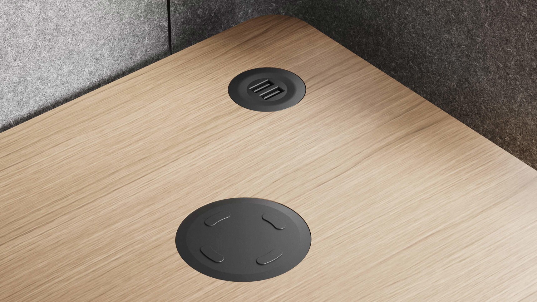 Mute Space M Single Pod Detail Image Of Desk Showing USB Ports