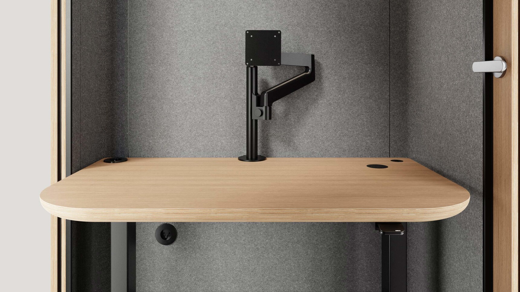 Mute Space M Single Pod Detail Image Of Interior Desk With Monitor Arm