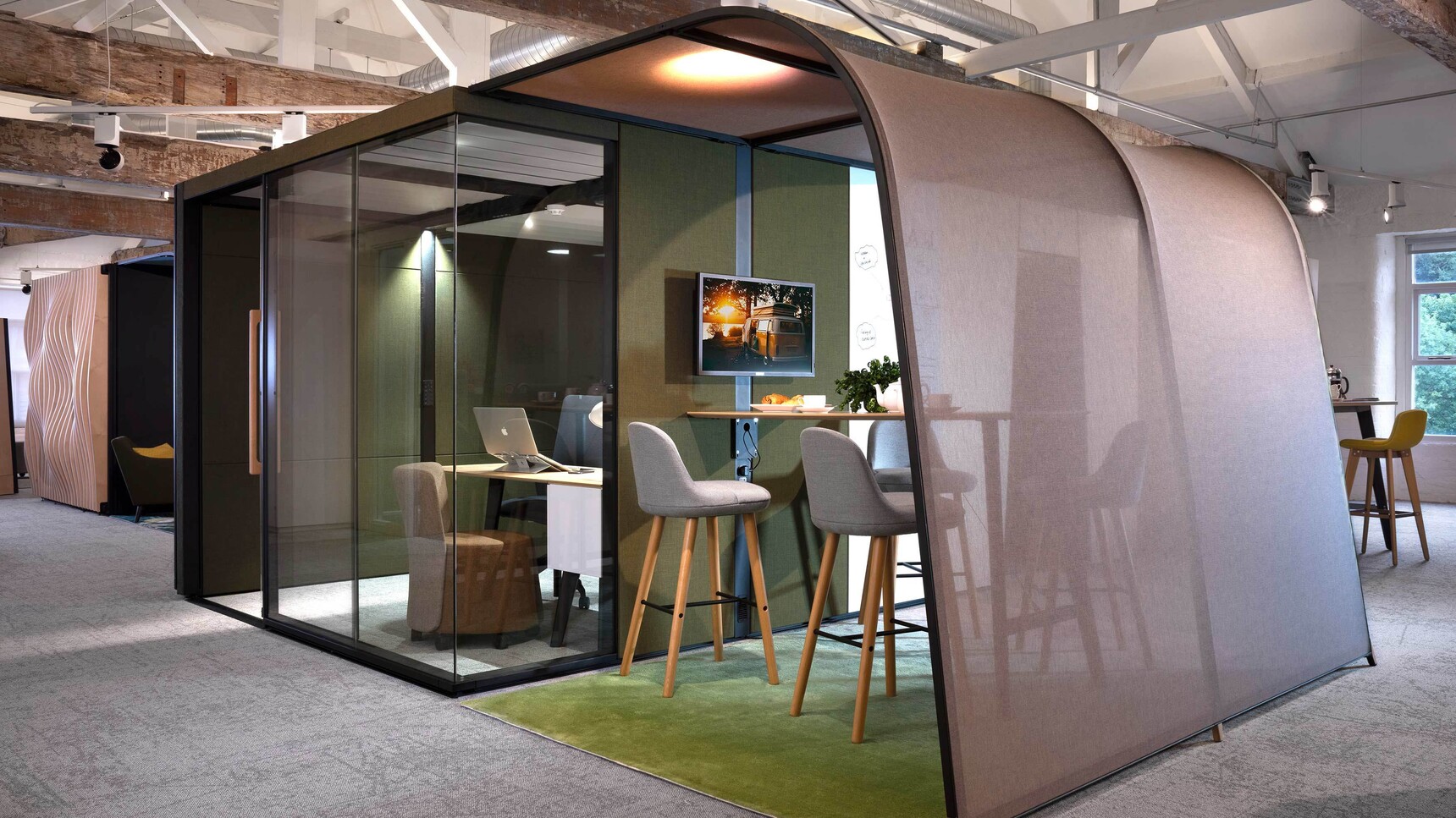 Orangebox Campers & Dens Meeting Pod With Awning In Office Environment